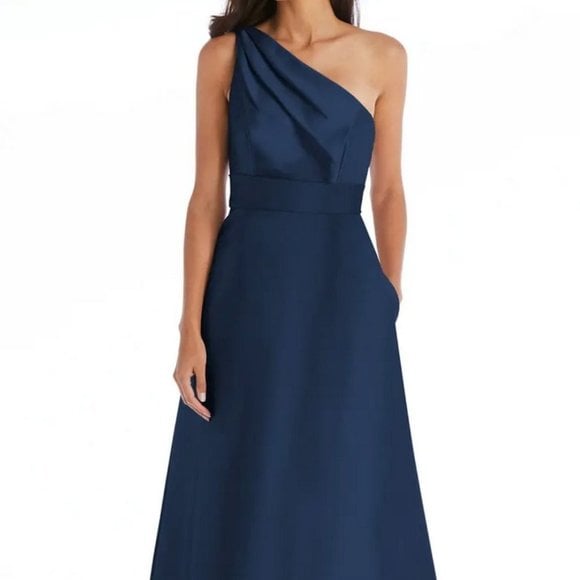 Alfred Sung Midnight Blue One-Shoulder A-Line Gown D815S size 14