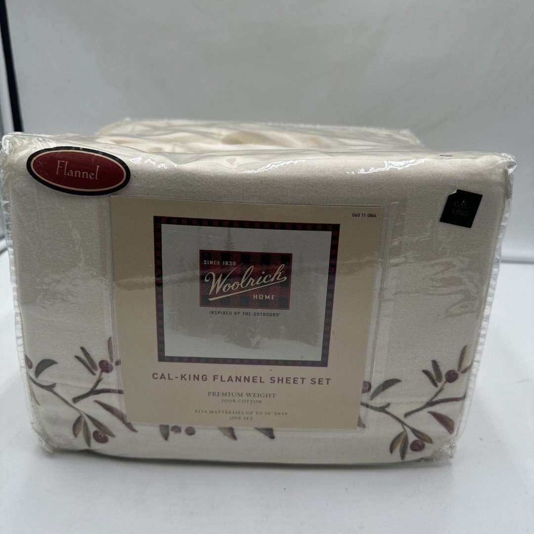 New Woolrich 4pc Cotton Flannel Sheet Set Cal King Size Target Cream Cherries