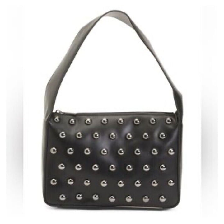 BCBGENERATION Novel Studded Shoulder Hobo HandBag Fx. Leather Black*