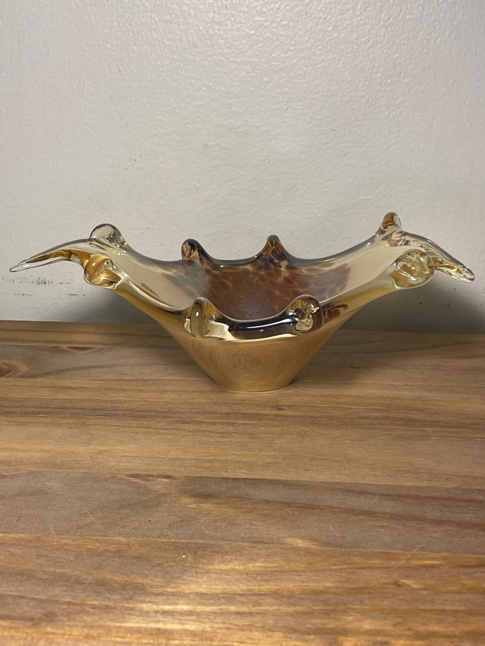 Vintage Murano Vetro Eseguito Italy Free Form Iridescent Bowl 9.5”L.x 6”W.x 4”D.