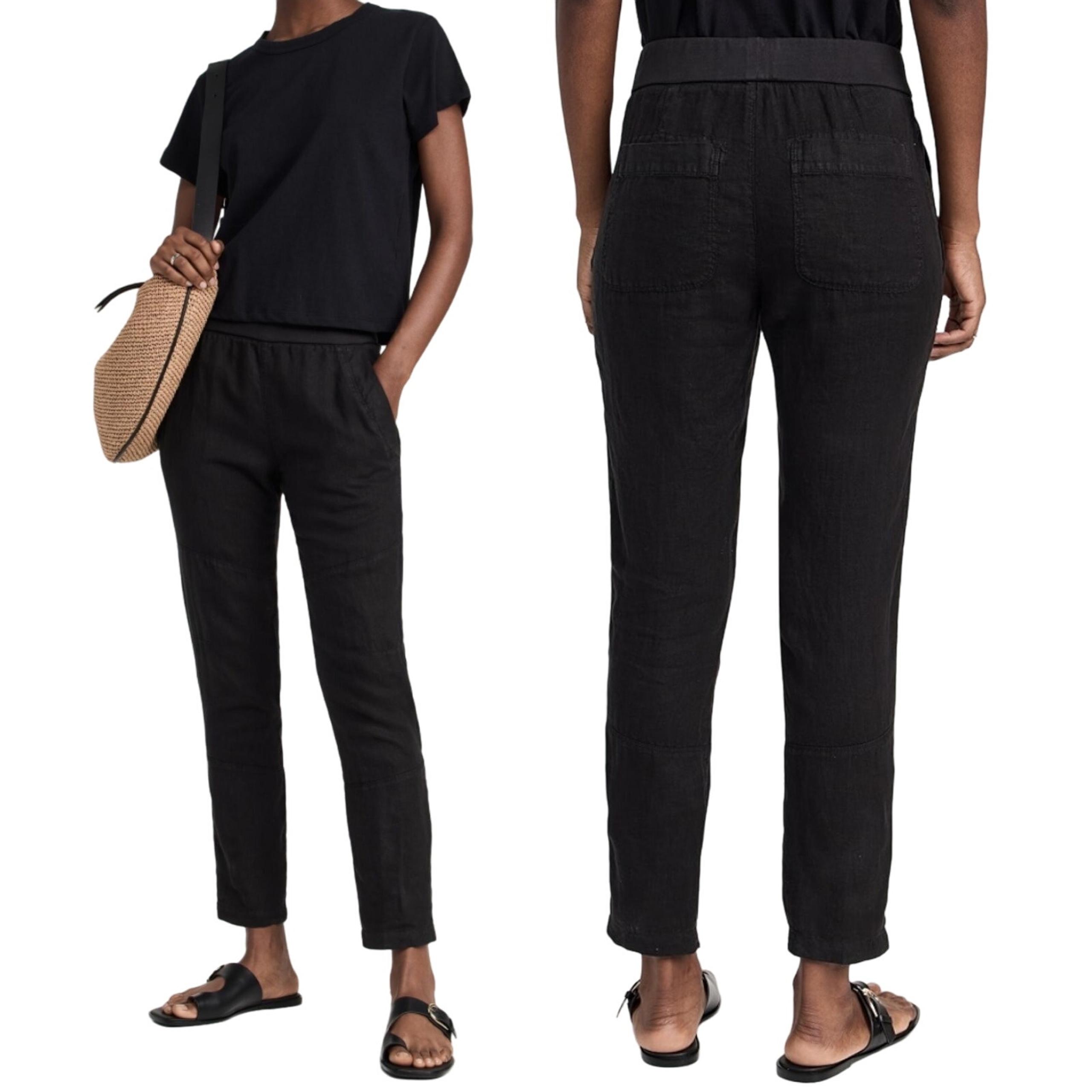 Standard James Perse Patched Pull on Linen Pants Ankle Cropped Black Womens 0