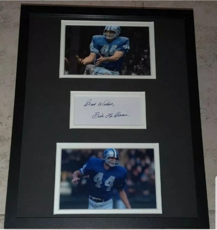 4 LIONS NFL FOOTBALL HOF LEGENDS Signed Framed PHOTO LOT LEBEAU SCHMIDT LARY +