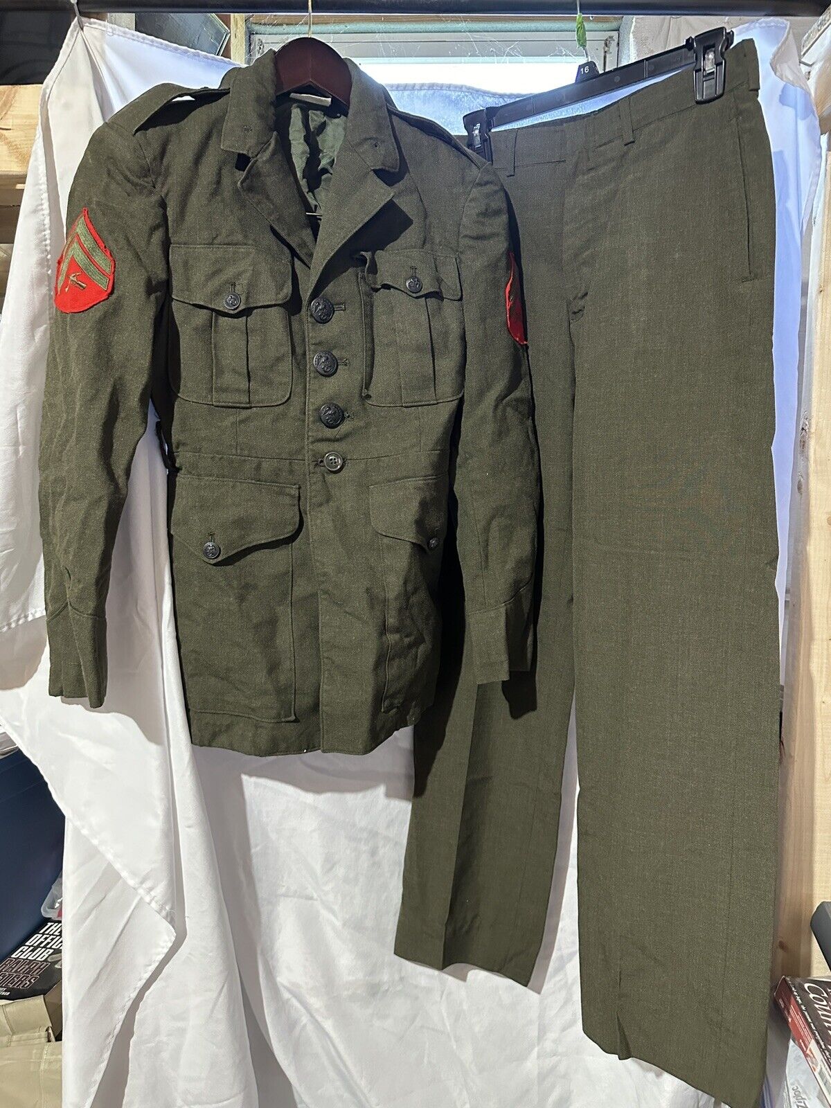 USMC Marine Corps Dress Alpha Green Service Uniform Military Coat Cpl Size 35XS