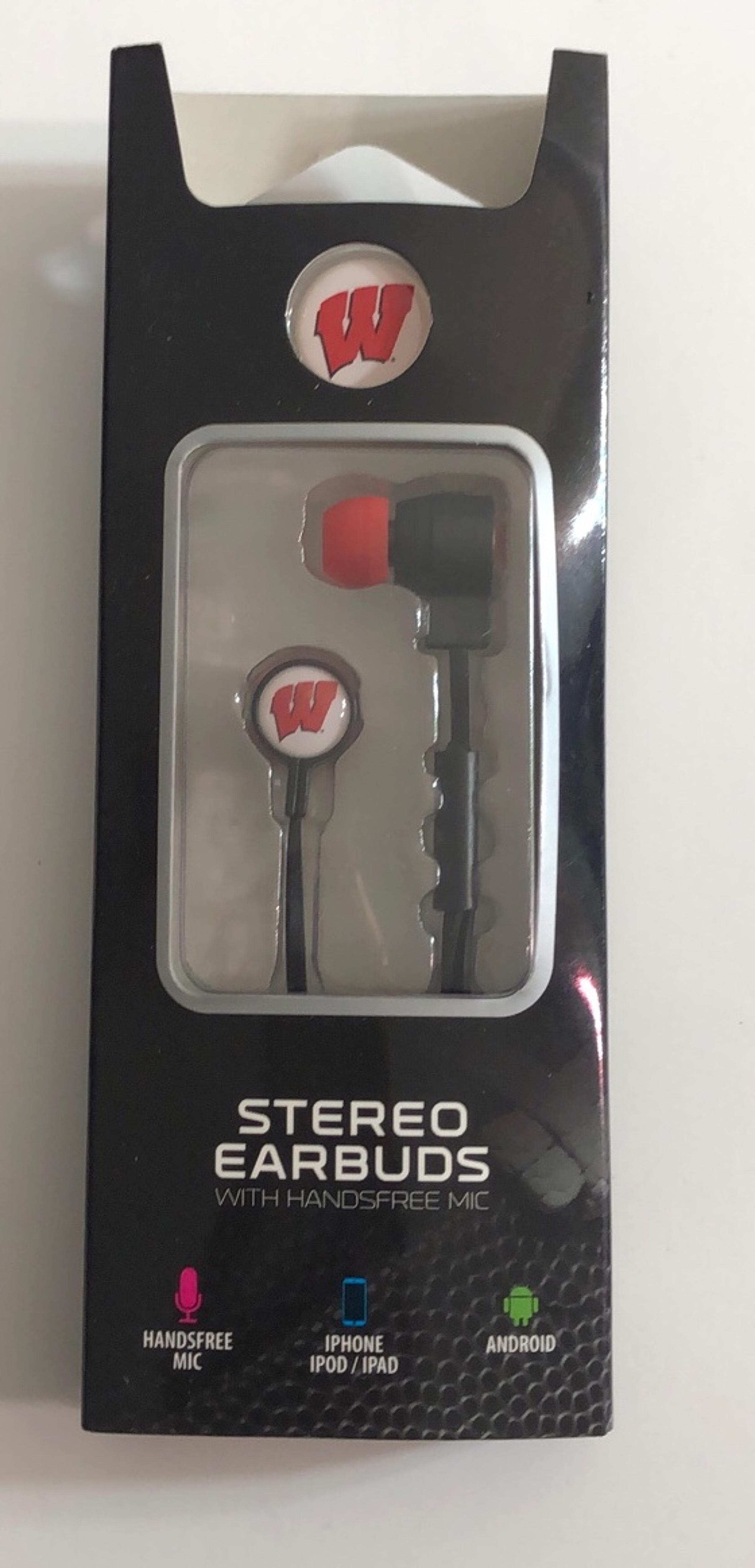 NCAA Wisconsin Stereo Earbuds with Handsfree Mic iPhone iPod iPad and Android