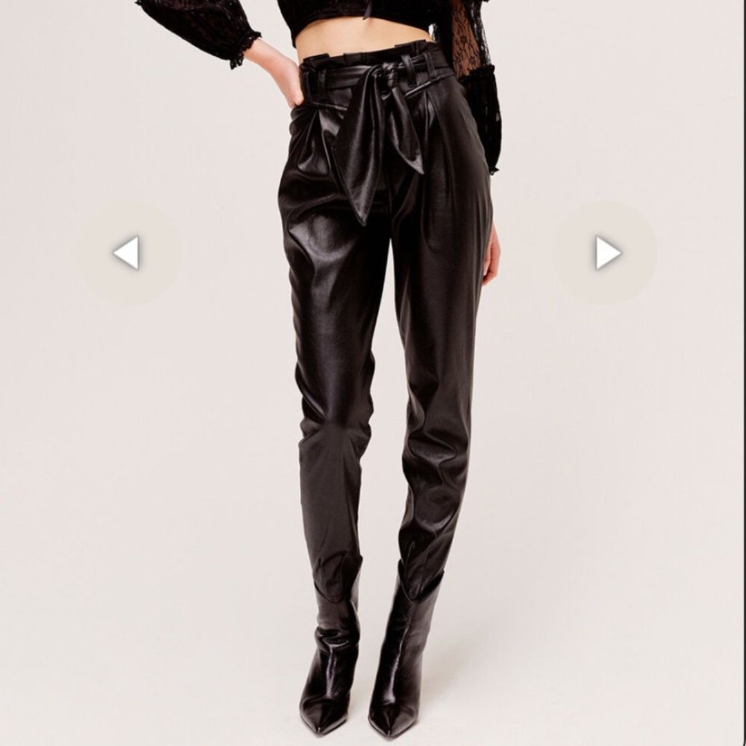 For Love & Lemons Black Soft Vegan Leather High Waist Paper Bag Dillon Pants M