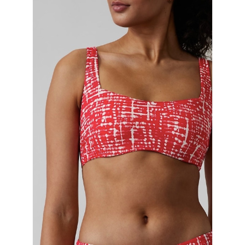 Athleta 36D DD shibori matador red Bra Cup Square Neck Bikini Top swim bathing