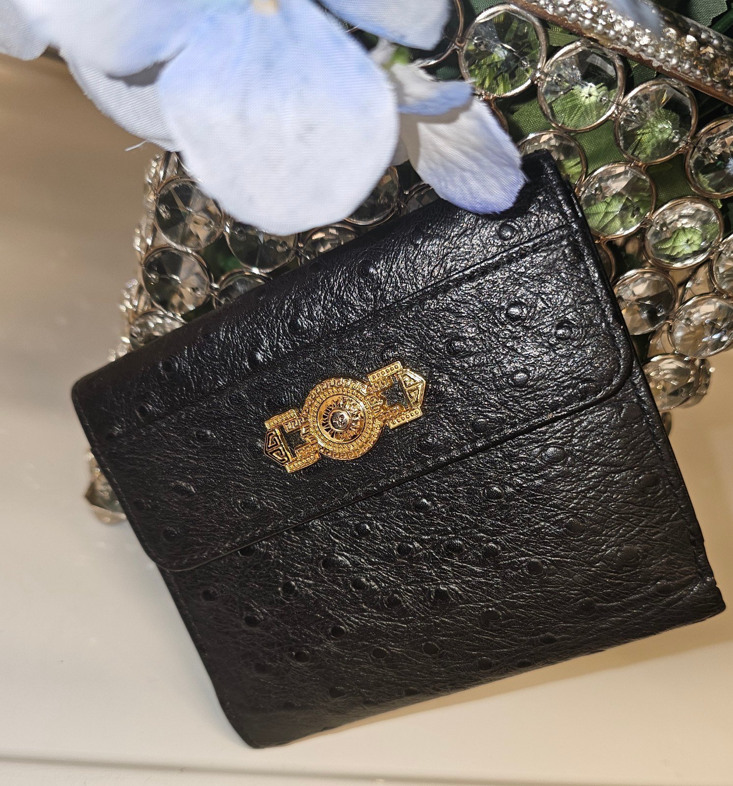 GIANNI VERSACE Sunburst EmbossedLeather Folded Wallet Black