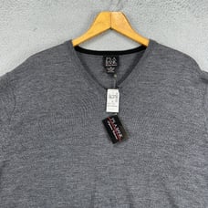 Jos. A. Bank Signature Merino Wool V-Neck Sweater Mens XL Charcoal Pullover NEW