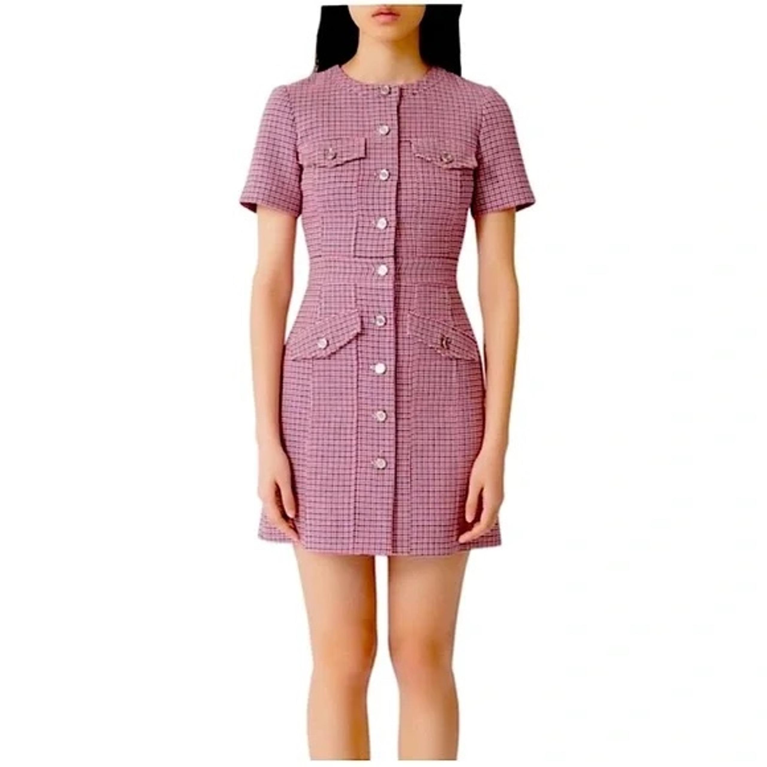 Maje (40)Pink Plaid Button-Front Mini Dress