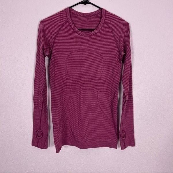 Lululemon Cranberry Color Striped Swiftly Tech Long Sleeve Top
