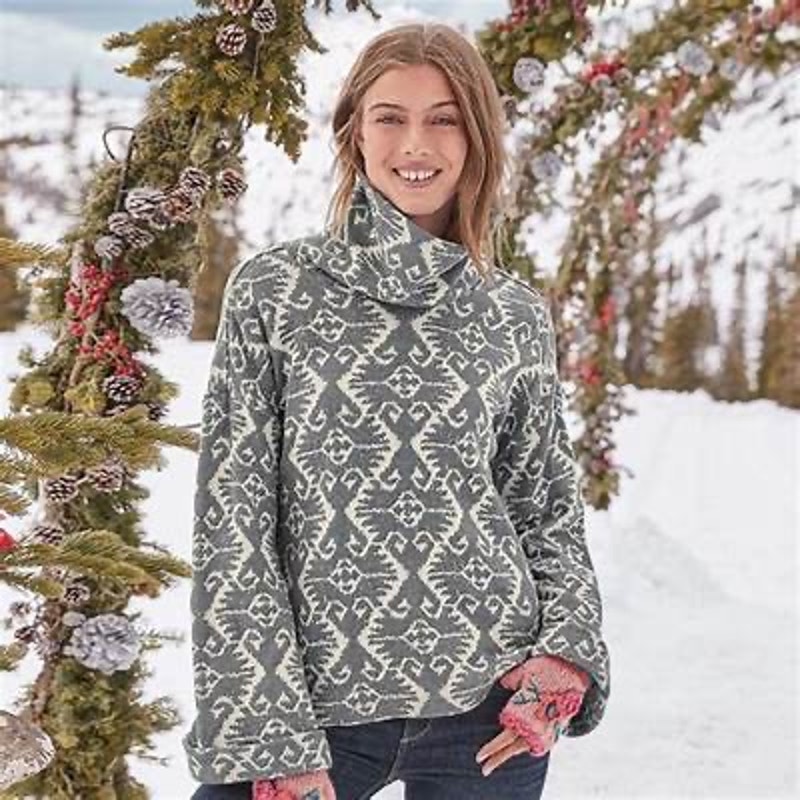 Sundance In the Fjords Gray Ikat Print Knit Cowl Neck Pullover Sweatshirt XS