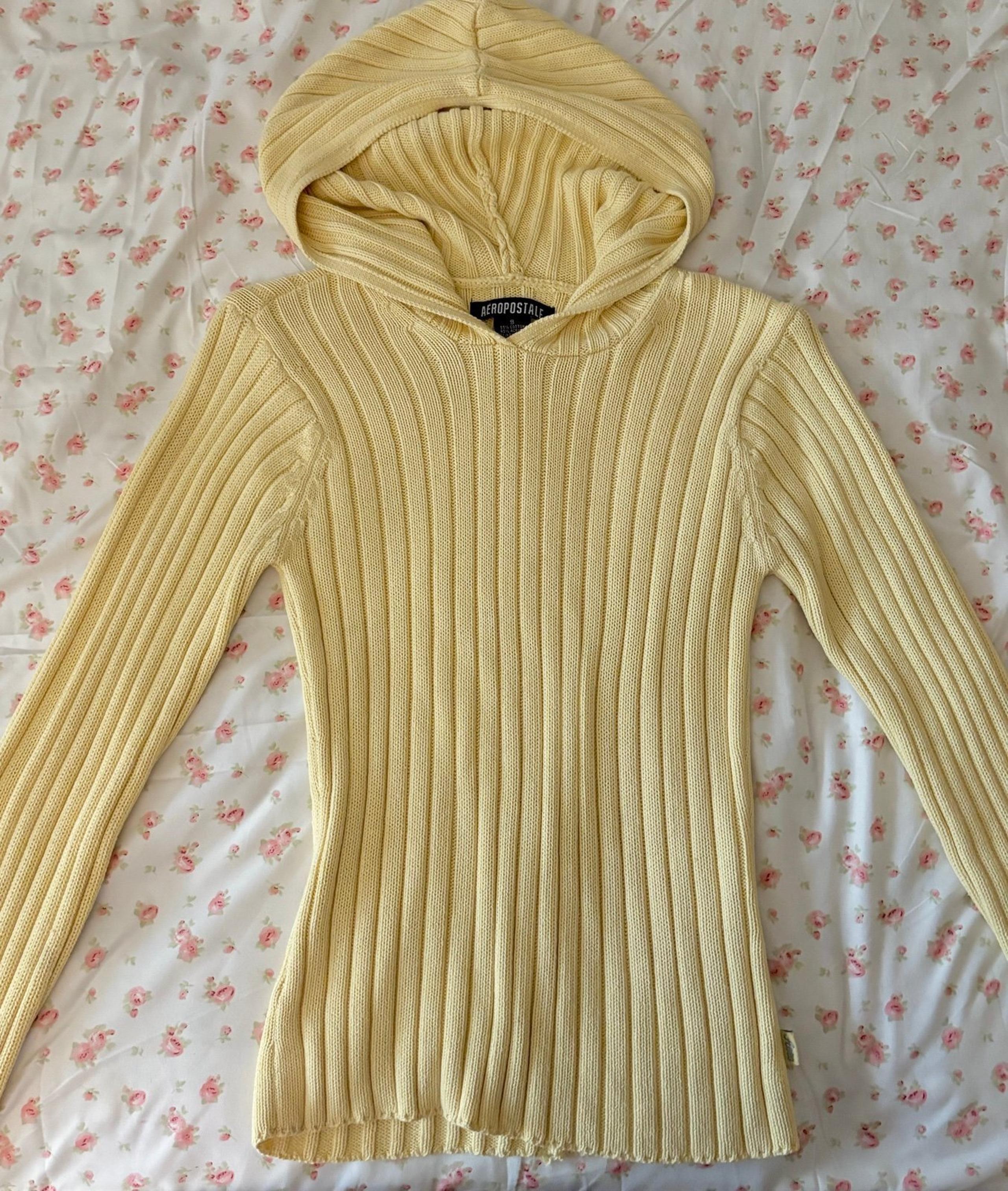 Y2k aéropostale butter yellow knit hooded sweater