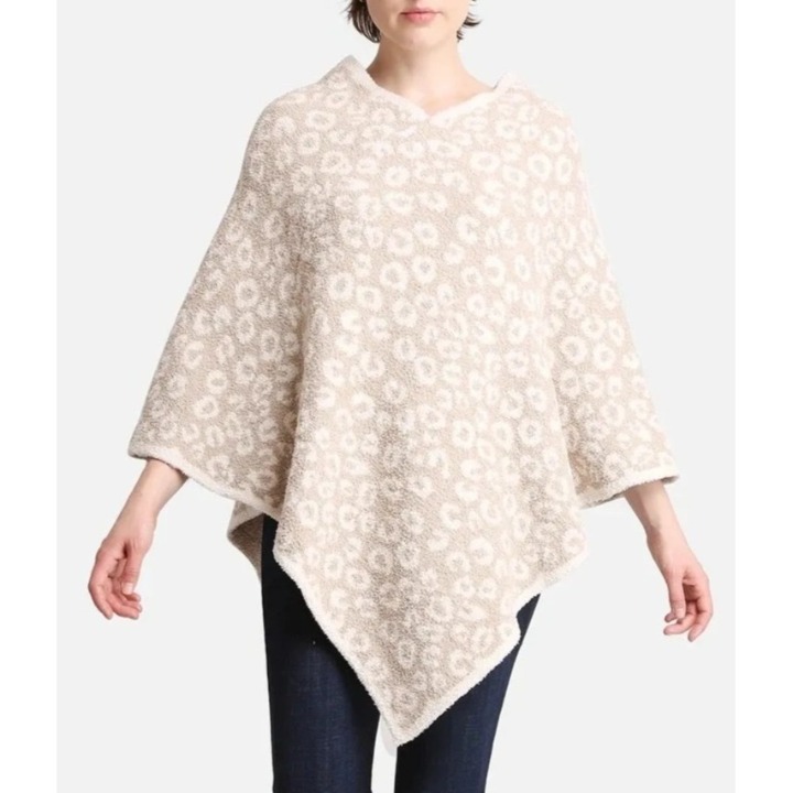 COMFY LUXE WOMENS BEIGE LEOPARD PRINT LUXURY SOFT PONCHO - OS