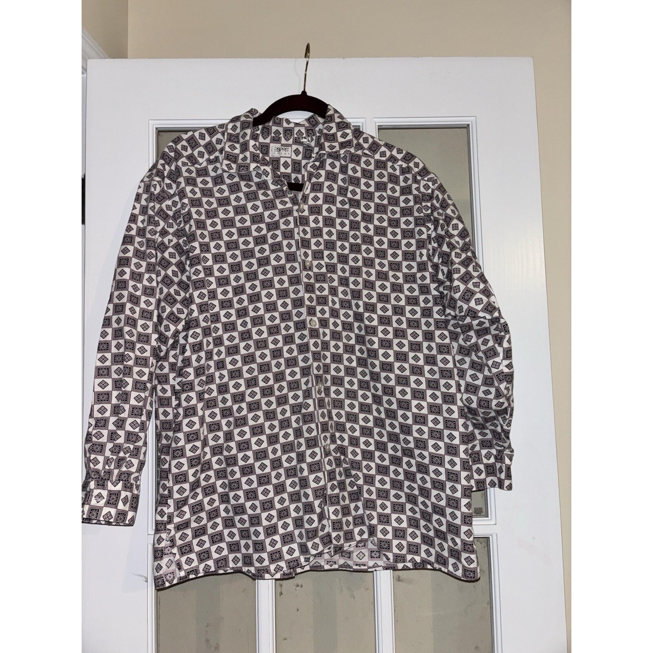Esprit VINTAGE 80s patterned shirt men’s button down 3/4 sleeve geometric SM
