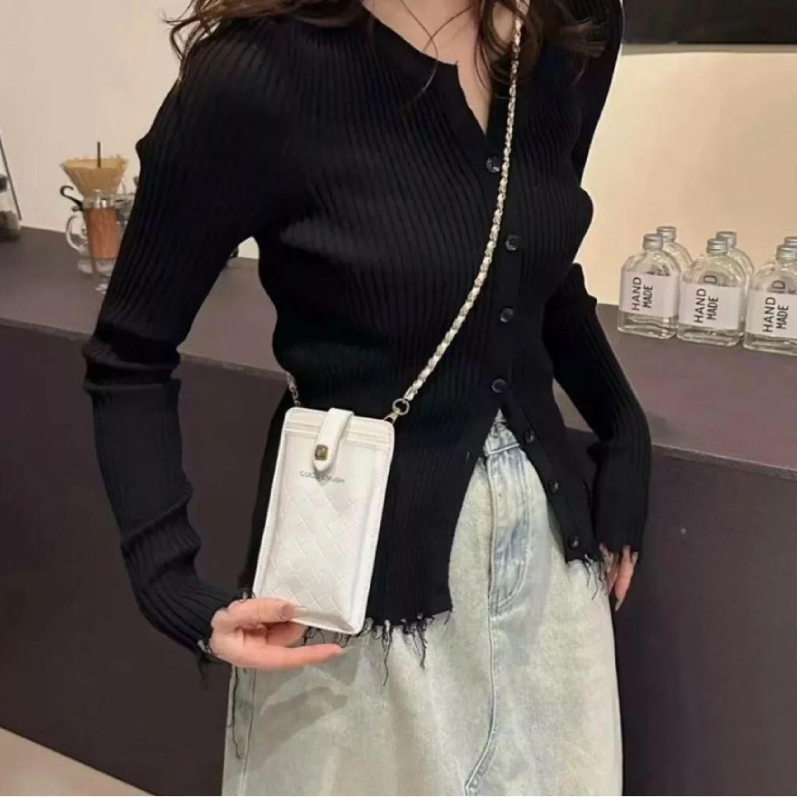 New Chanel Coco Crush White Gold Leather  Phone Holder Crossbody Bag