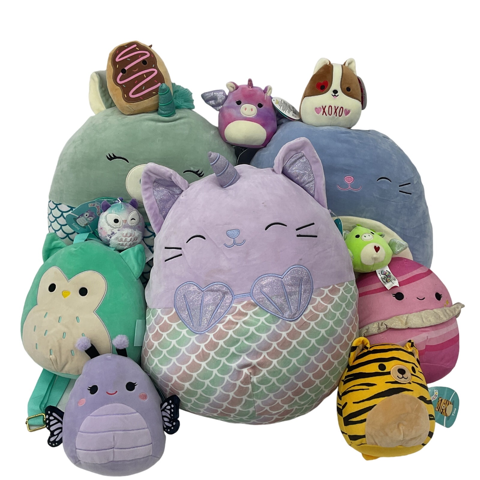LOT 11 lbs Squishmallow Soft Character Plush Stuffed Toys Preowned Mermaid Cat