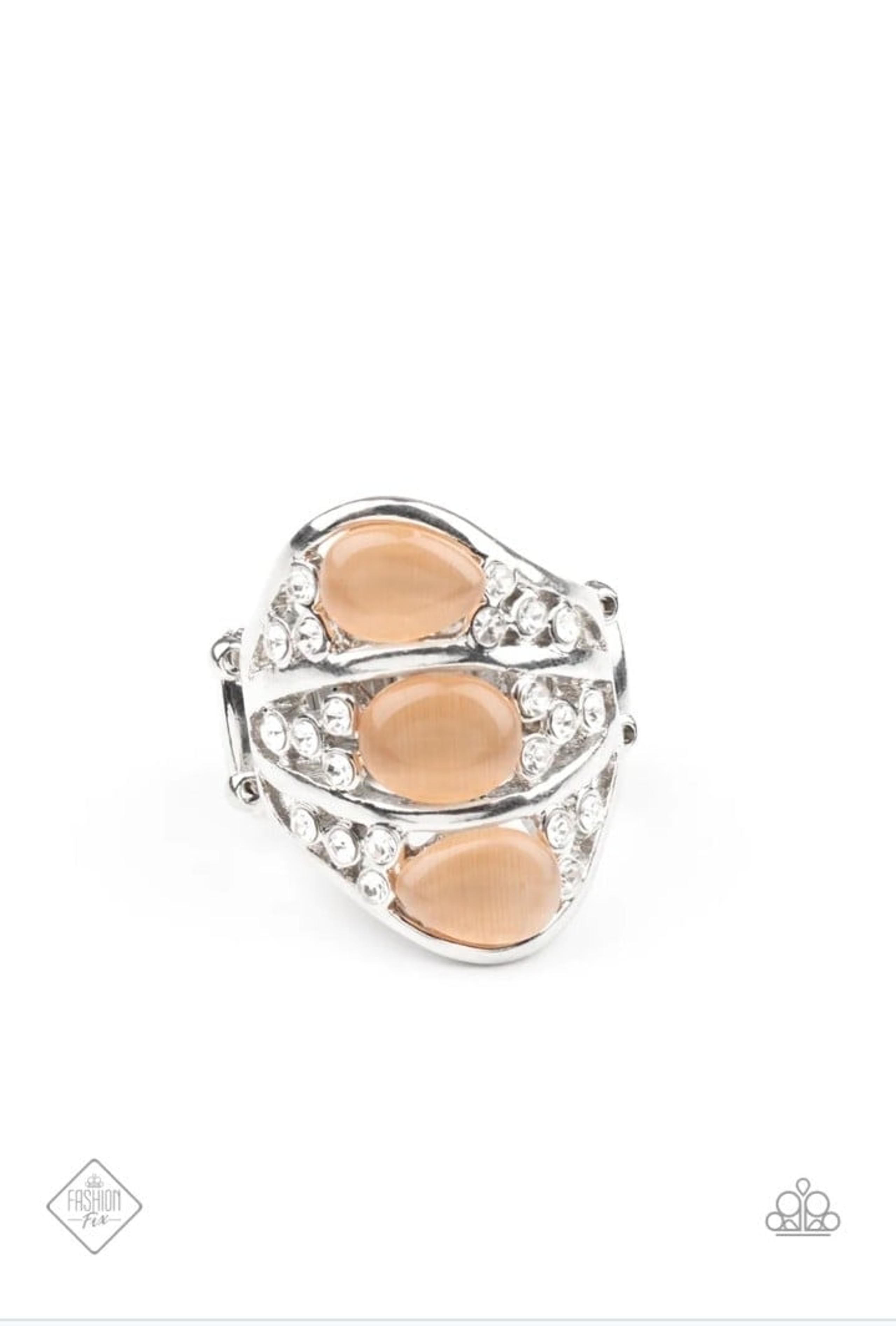 Peach Underrated Shimmer - Orange Cat's Eye Silver Ring Fashion Jewelry