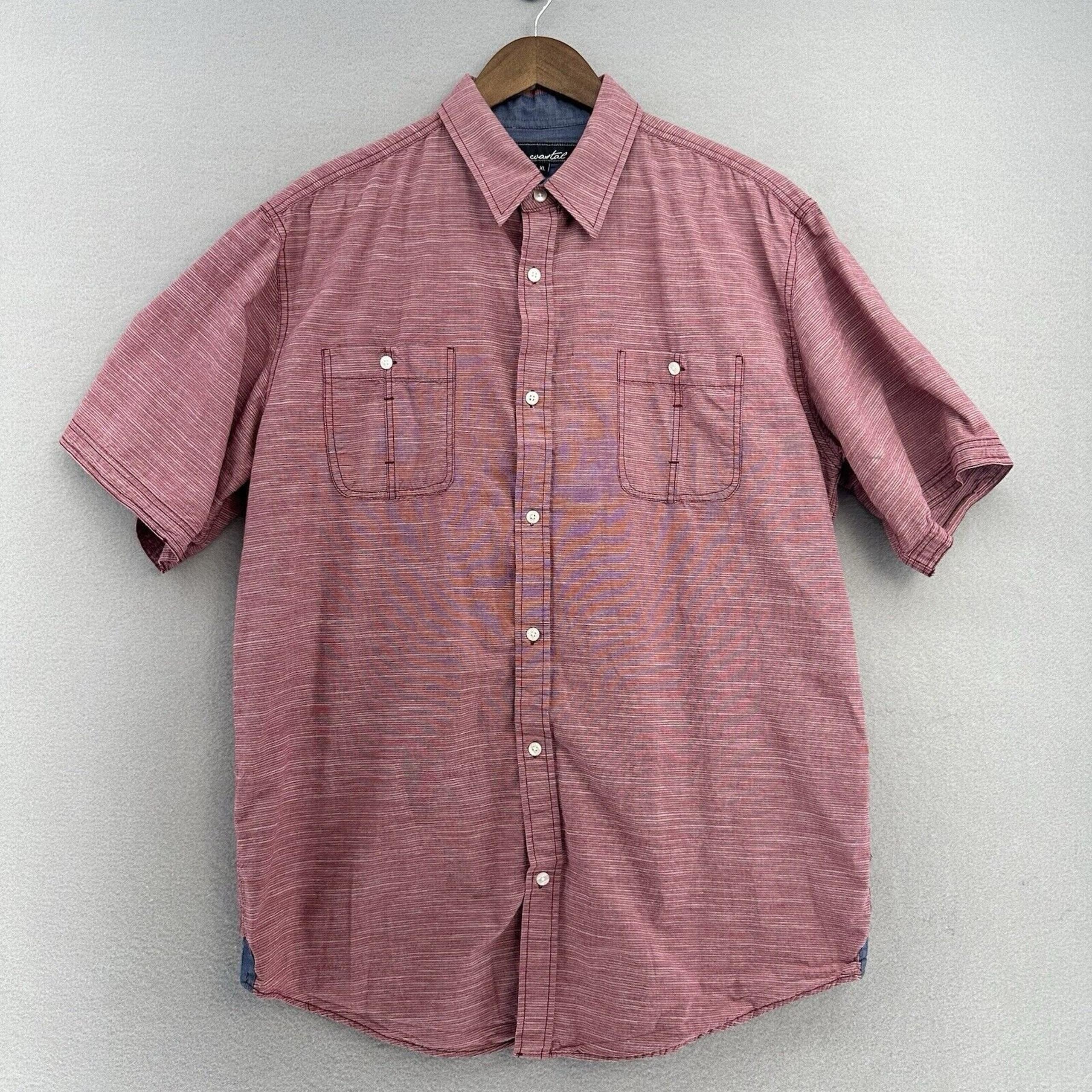 Coastal Shirt Red White Cotton Short Sleeve Button Up Shirt Mens XL USA Skate