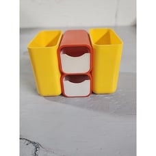 Vintage Orange Yellow Desk Caddy HOF Office Organizer Pencil Holder 1970s Sewing