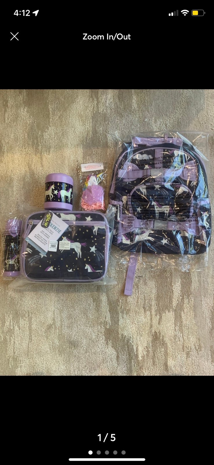 NWT PBK Night Unicorn Navy Glow Backpack and Lunchbox Set