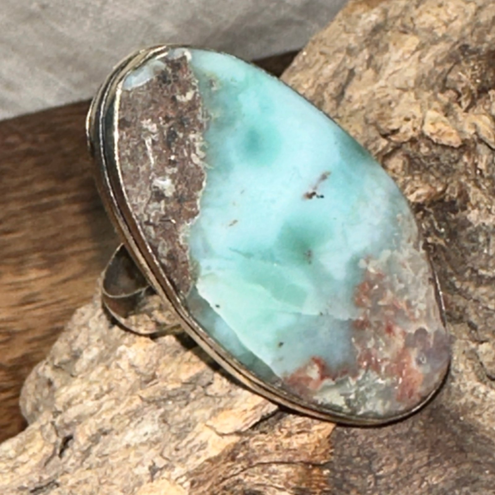 Dominican Republic Larimar unique Handcrafted Ring 10 - 10.5