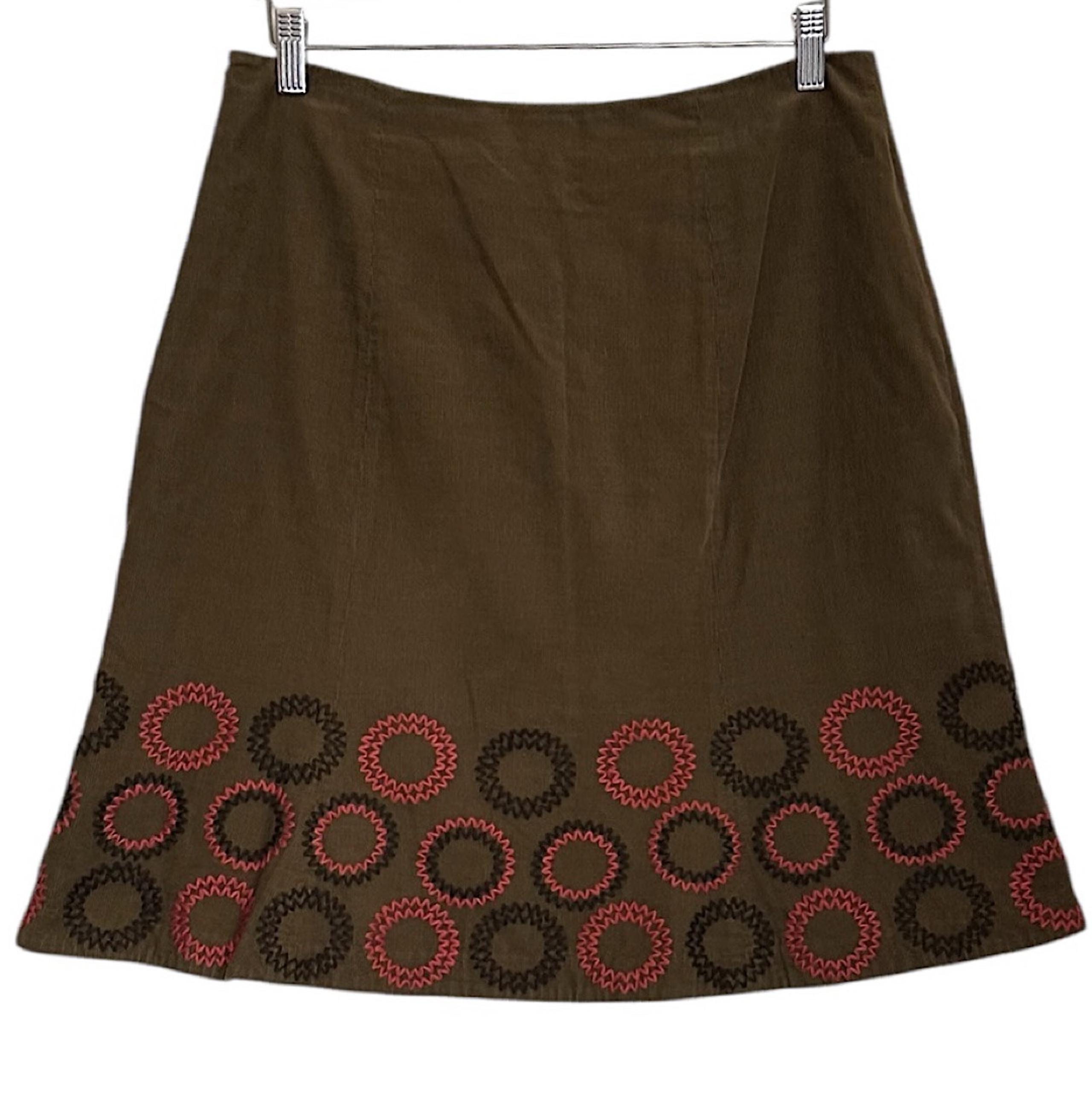Boden Women’s Circle Embroidered A Line Corduroy Skirt Green Boho Academia 8R