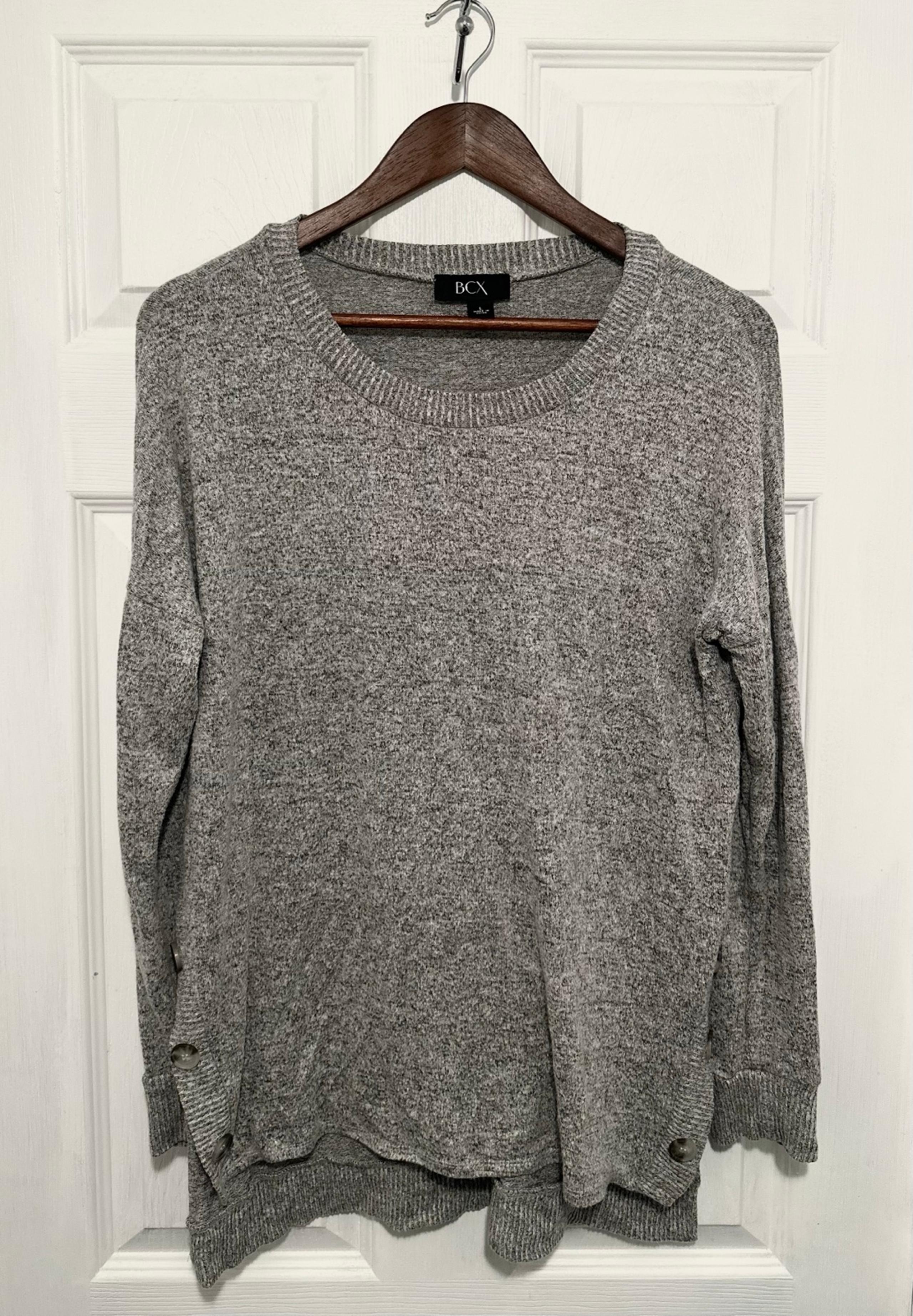 BCX Heather Gray Crew Neck Long Sleeve Sweater Tunic Top Knit Large