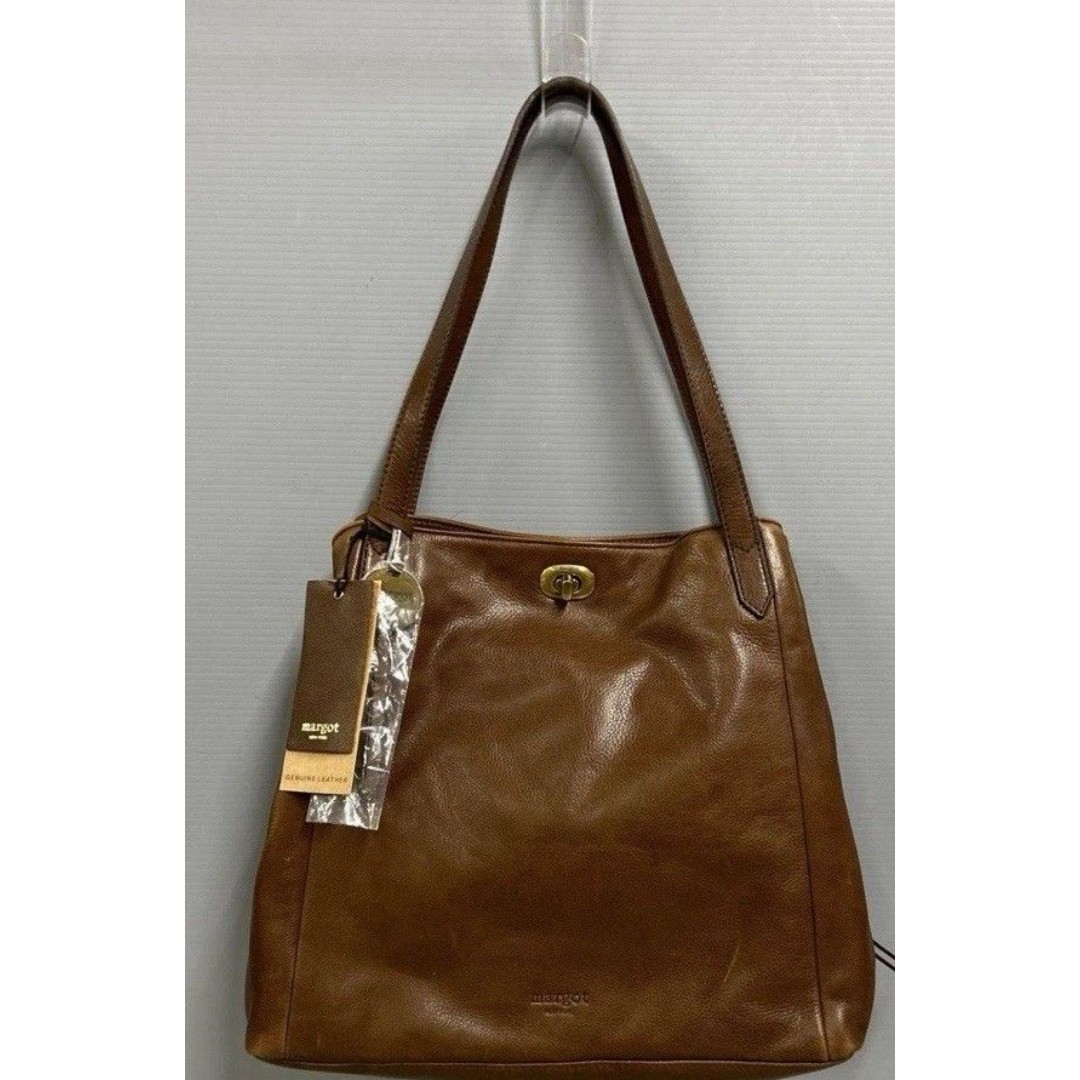 Margot New York Marcy Tote in Cognac 100% Genuine Leather Shoulder Bag Brown