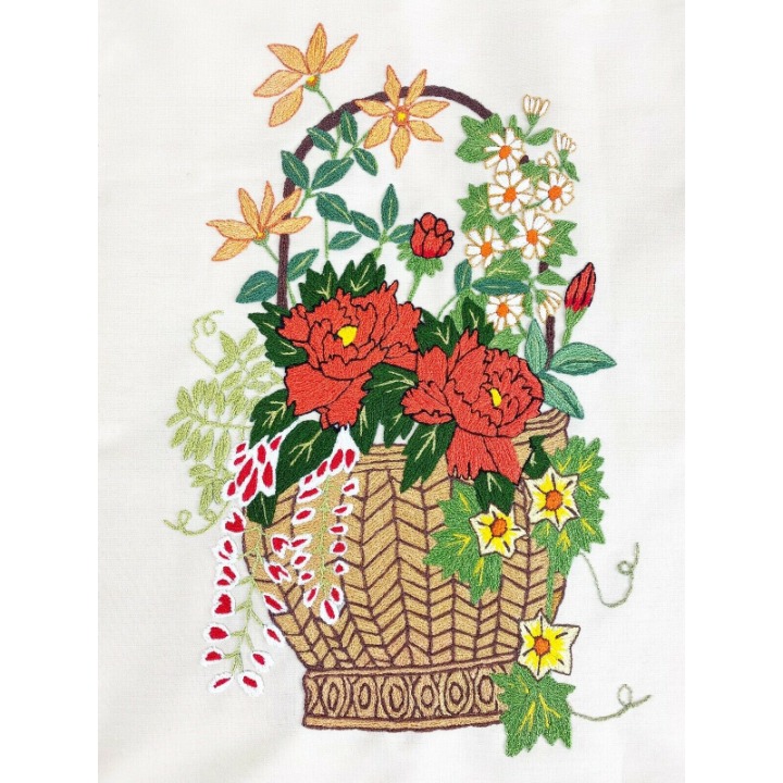 Vintage Needlework Basket of Flowers 17” x 23 Orange Yellow Brown Yellow MCM EUC