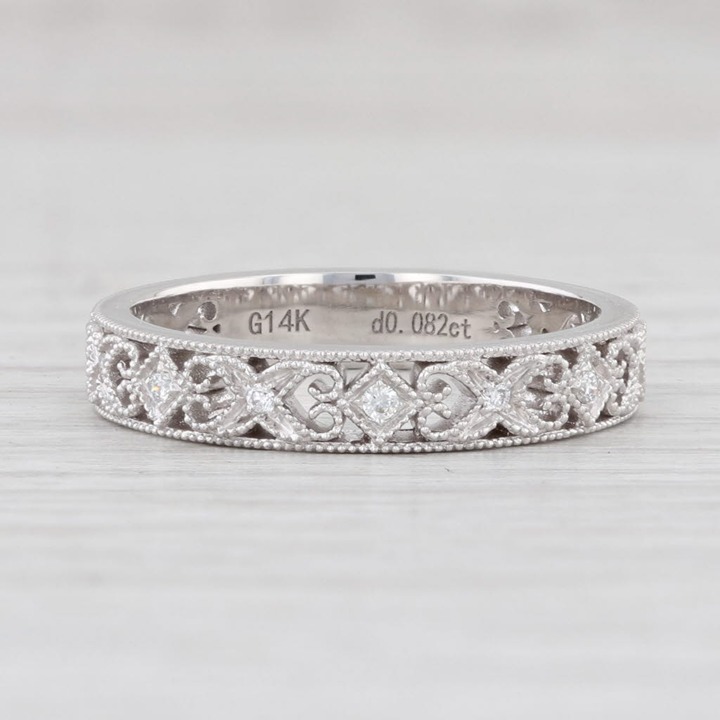 New Diamond Band 14k White Gold Size 6.5 Wedding Stackable Ring Openwork