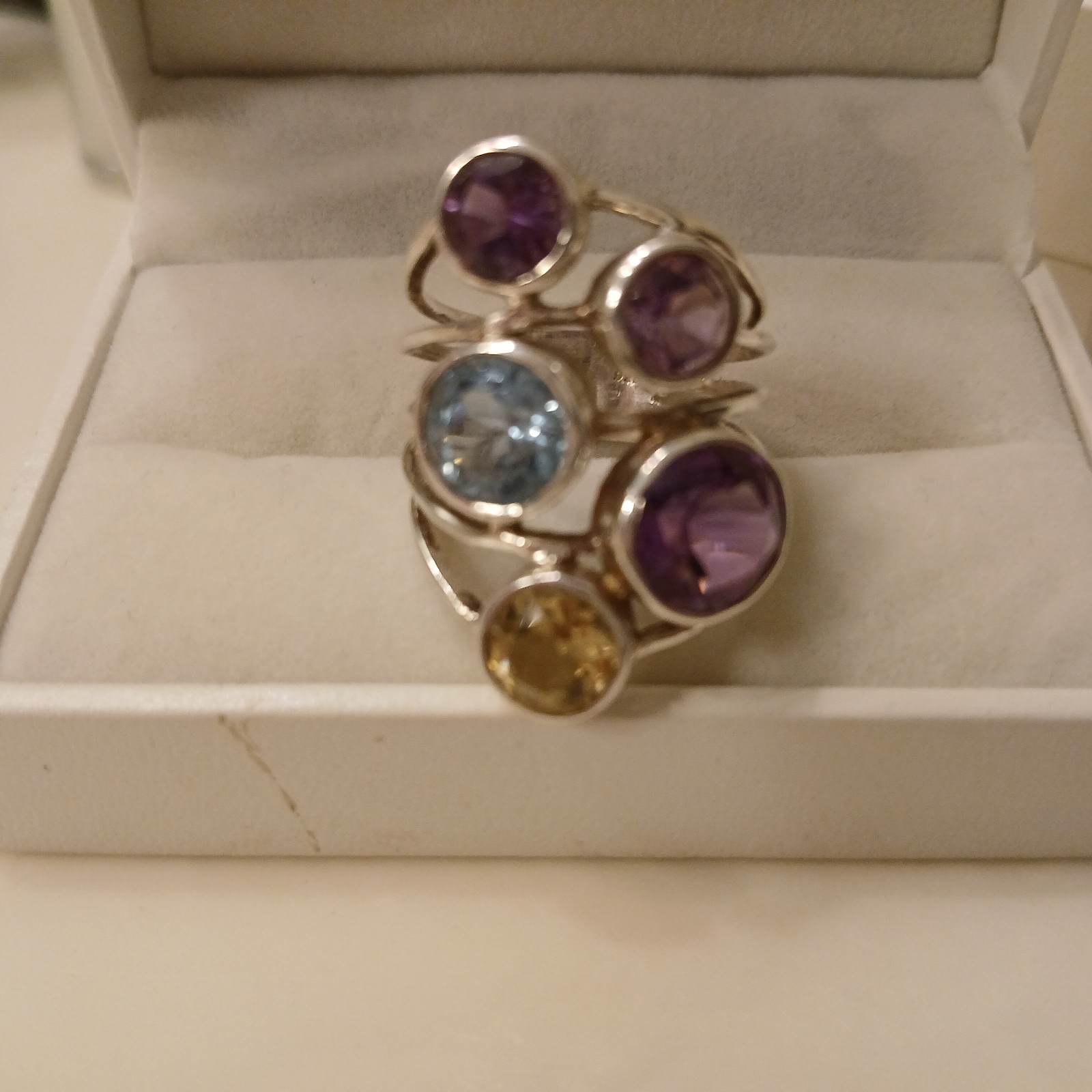 Bold Mixed Semi Precious Gem Stone and Silver Ring