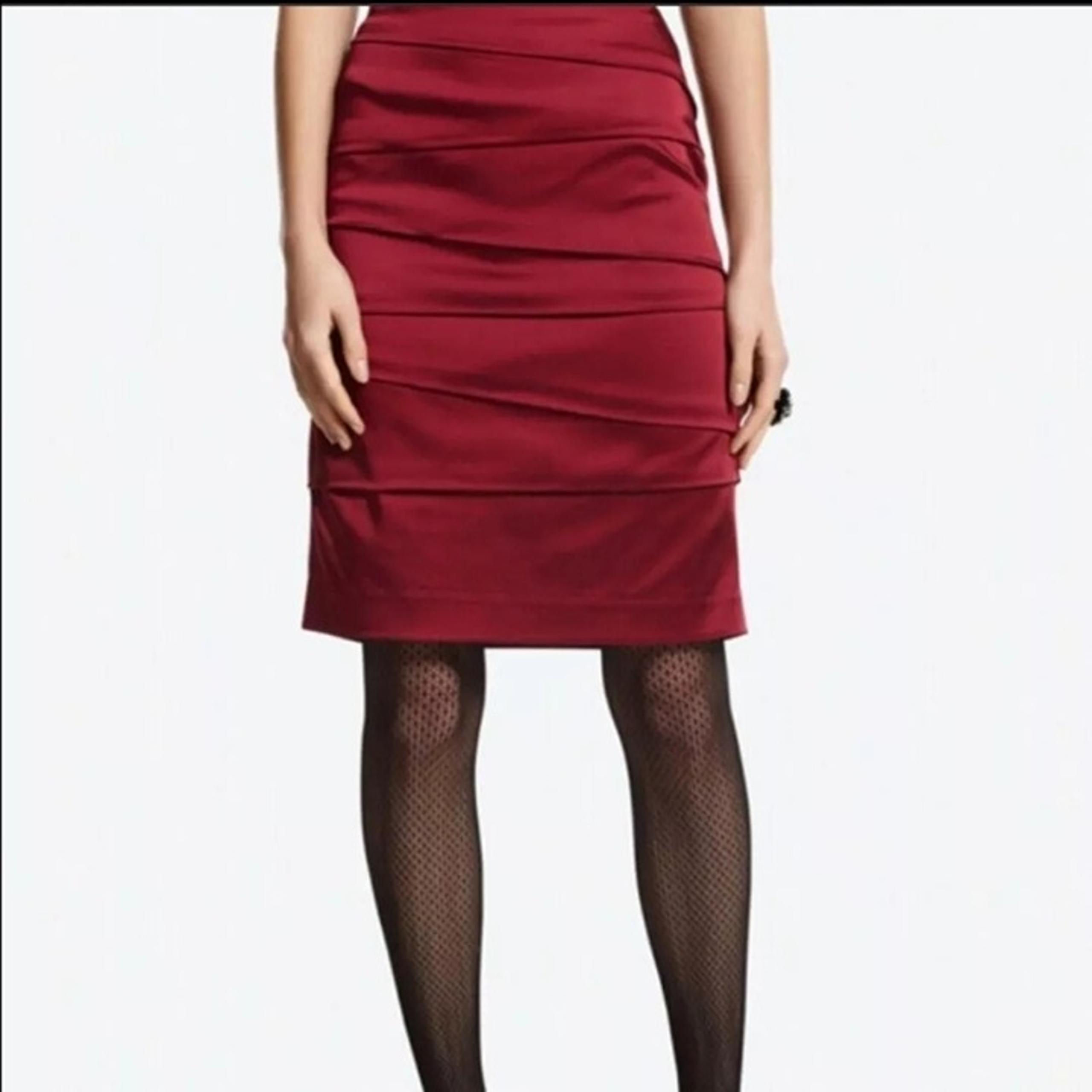 White House Black Market Womens Burgundy Ruched Formal Preppy Pencil Skirt SZ 8