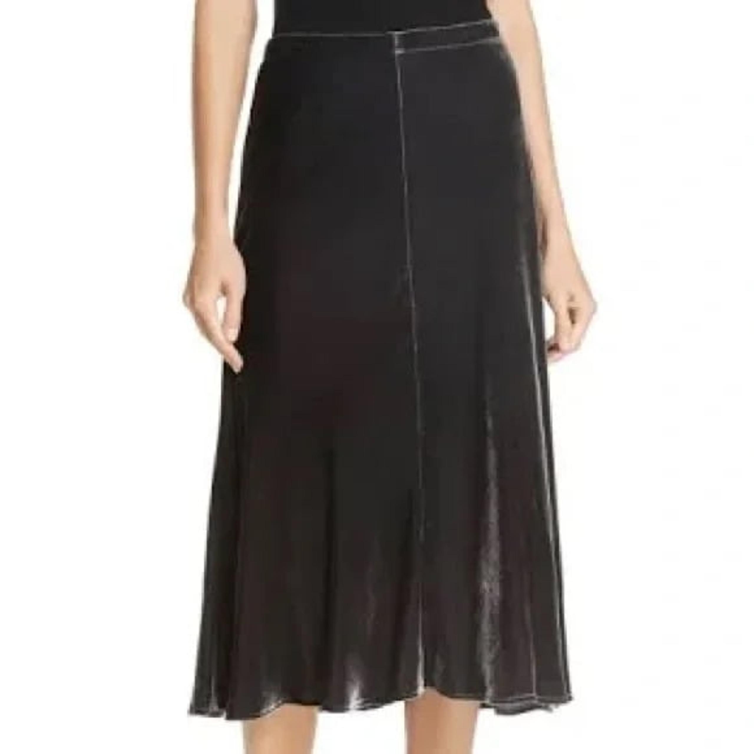 New Eileen Fisher A Line Midi Skirt Small S Gray Silk Blend Velvet Pull On