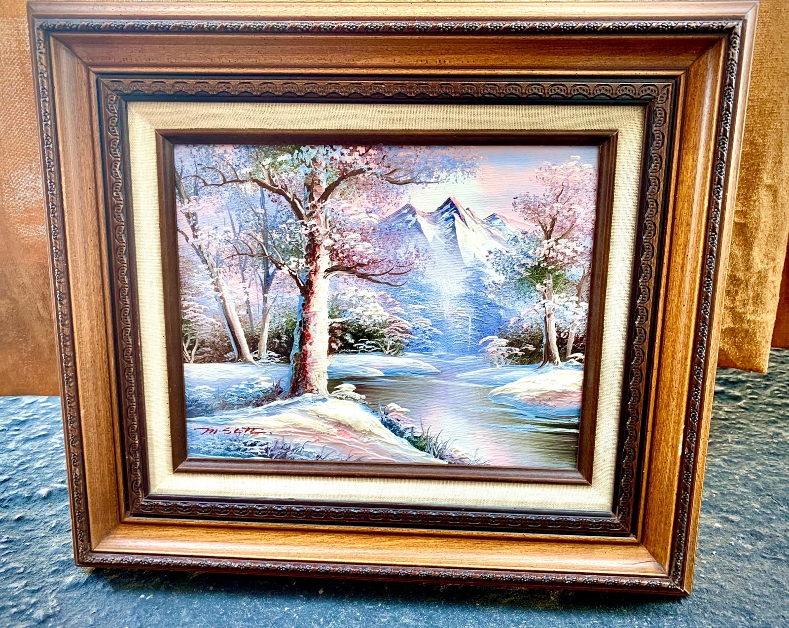 M Scott - Winter Landscape2, original oil painting, wood framed