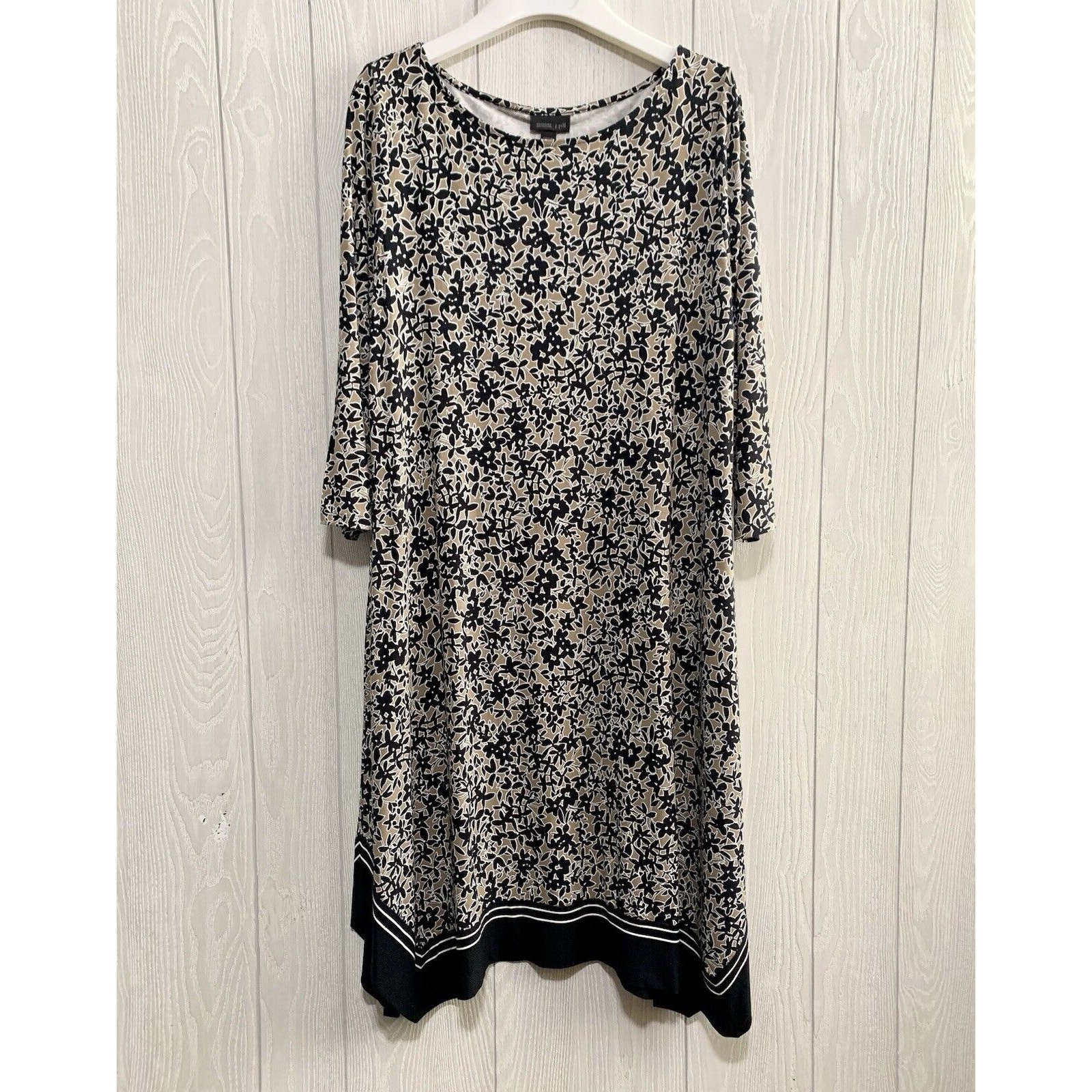 J. Jill Wearever Brown Black Floral 3/4 Sleeve Shift Dress Large NWT