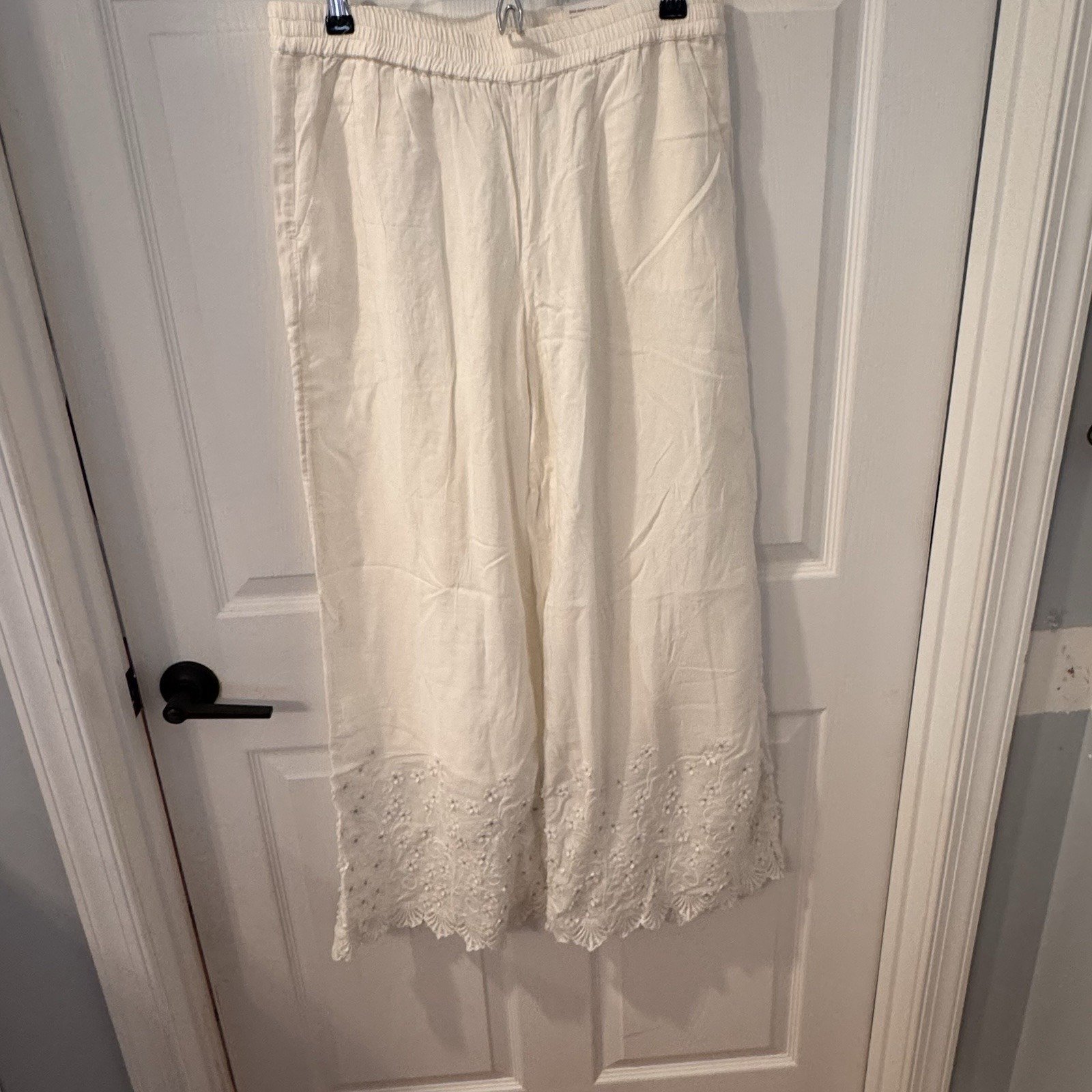 SOFT SURROUNDINGS bois de fleurs wide leg pants in white size Medium New Gauze