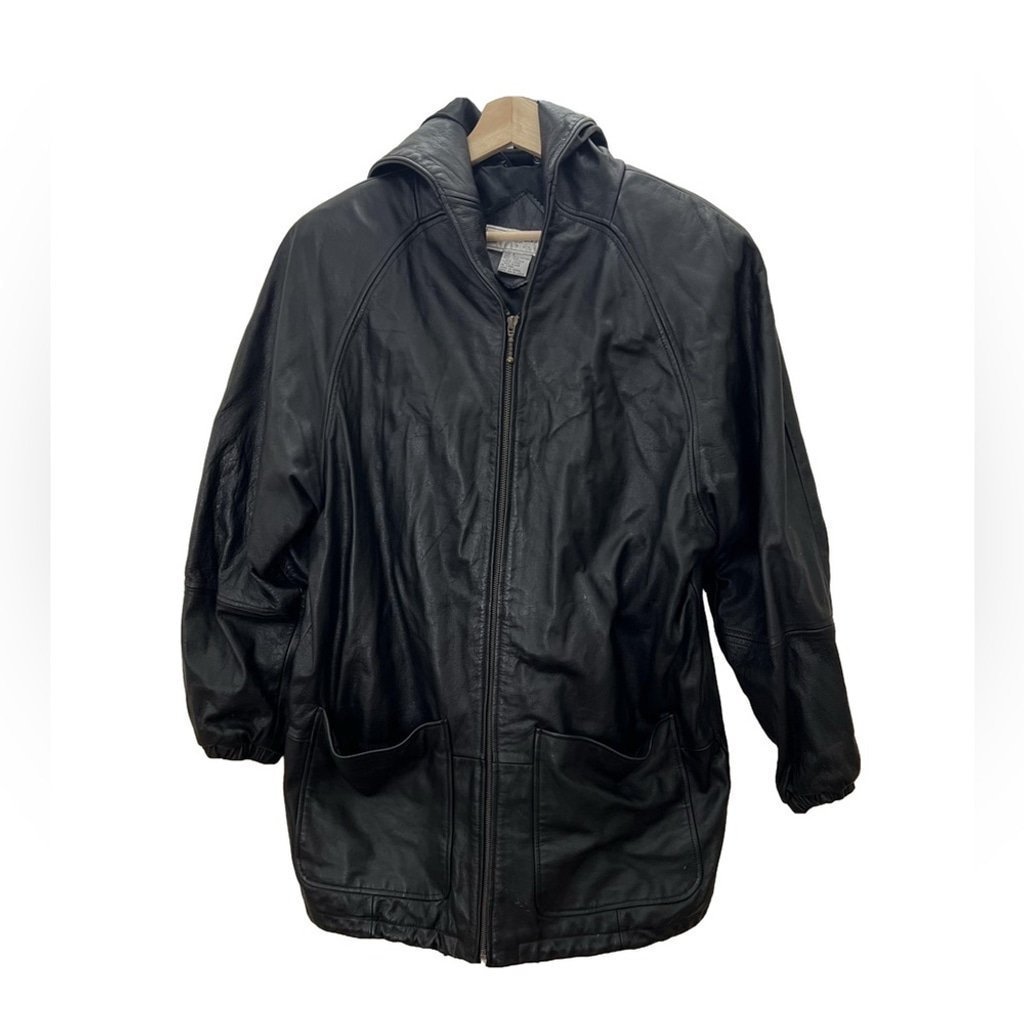 Vintage 100% Black Leather Coat Maggie Lawrence Size Large