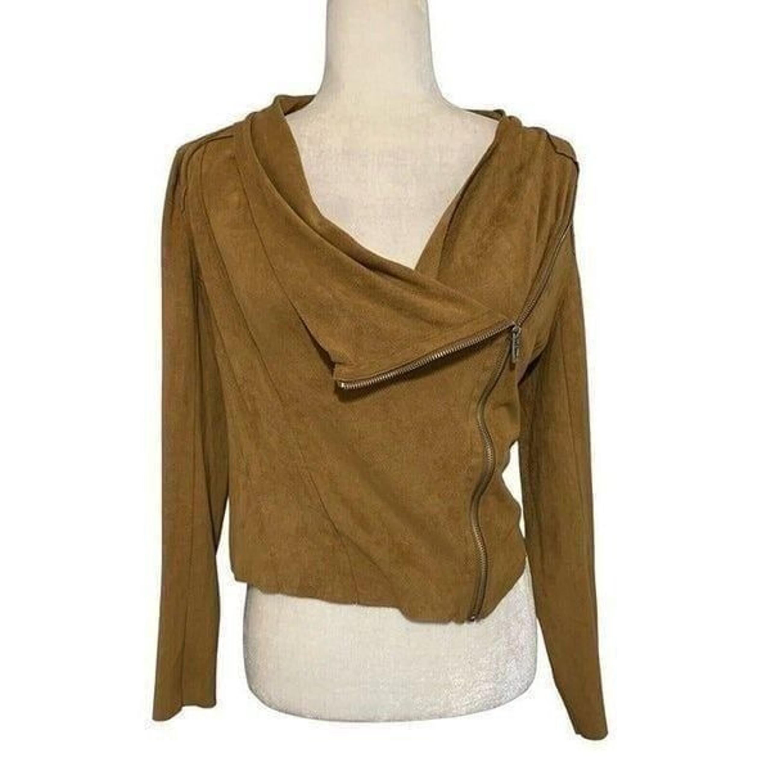 blank nyc womens solid camel brown long sleeve faux suede jacket xs