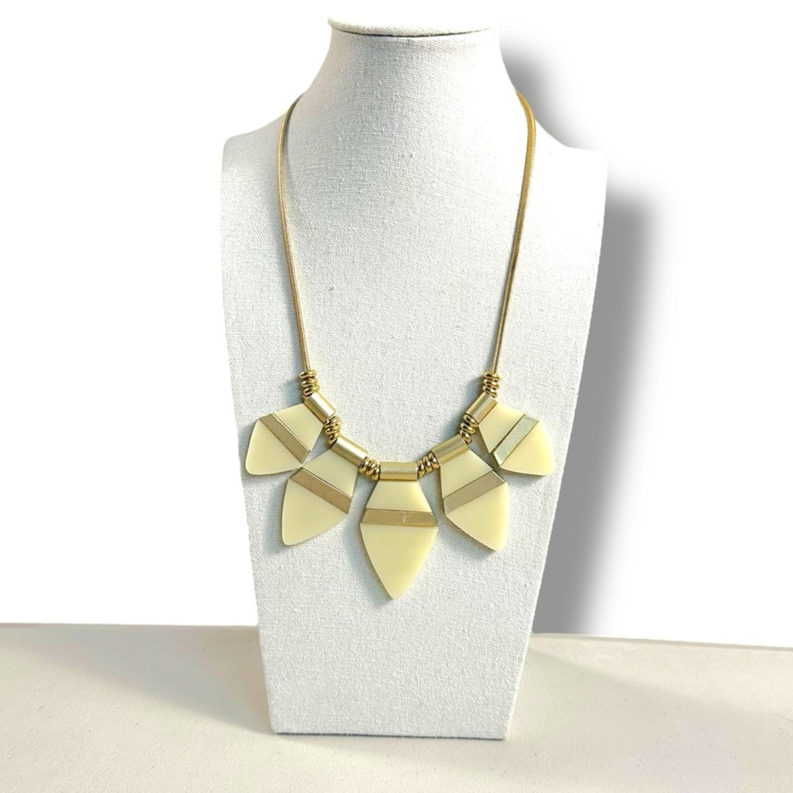 Anthropologie Triangle Fan Statement Necklace in Gold Ivory NWT Bohemian Beach