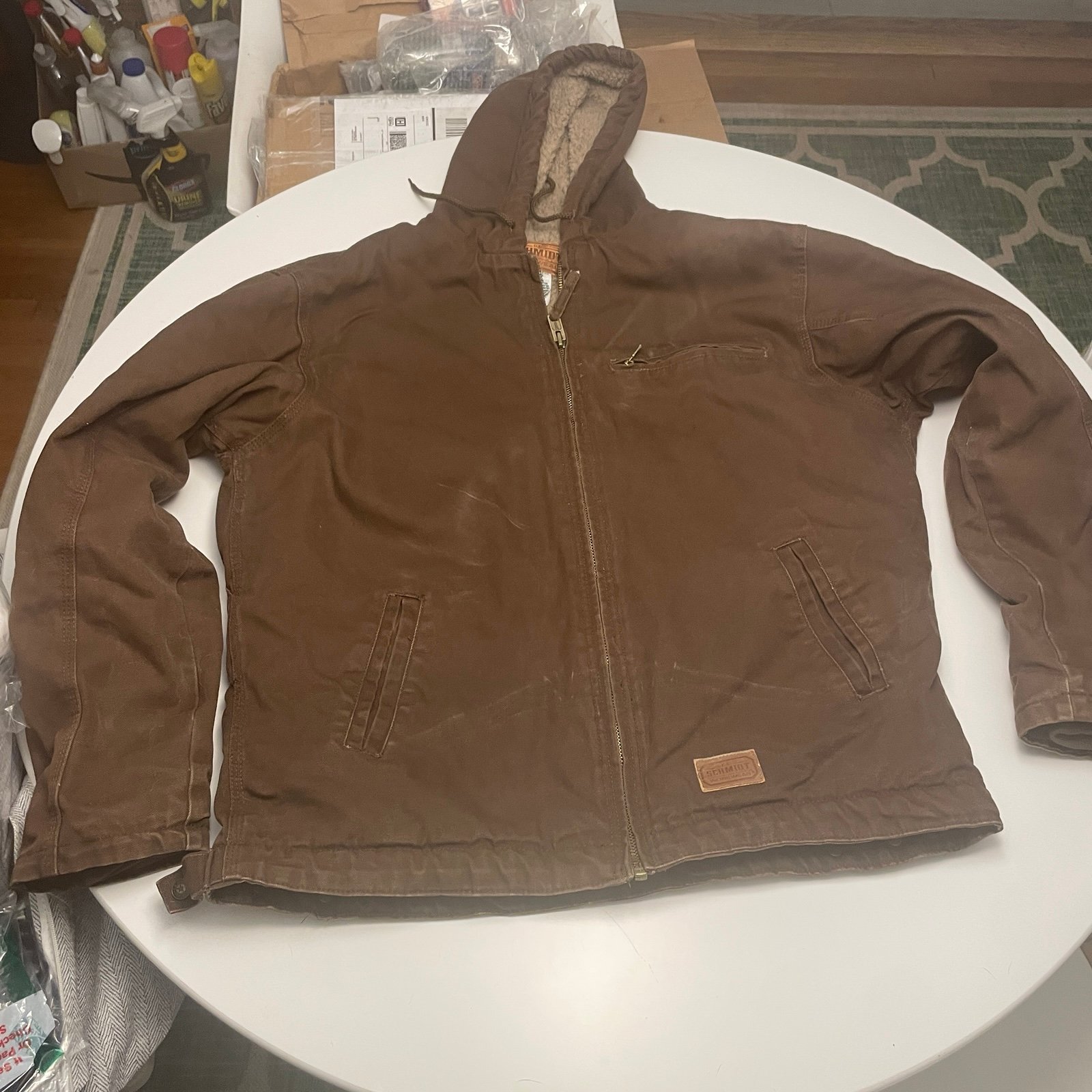 C.E. Schmidt Workwear Heavy Sherpa Lined Brown Hooded Jacket Large Tall