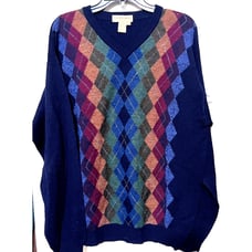 VTG Tricots St. Raphael merino wool sweater men's Large Multi color Argyle