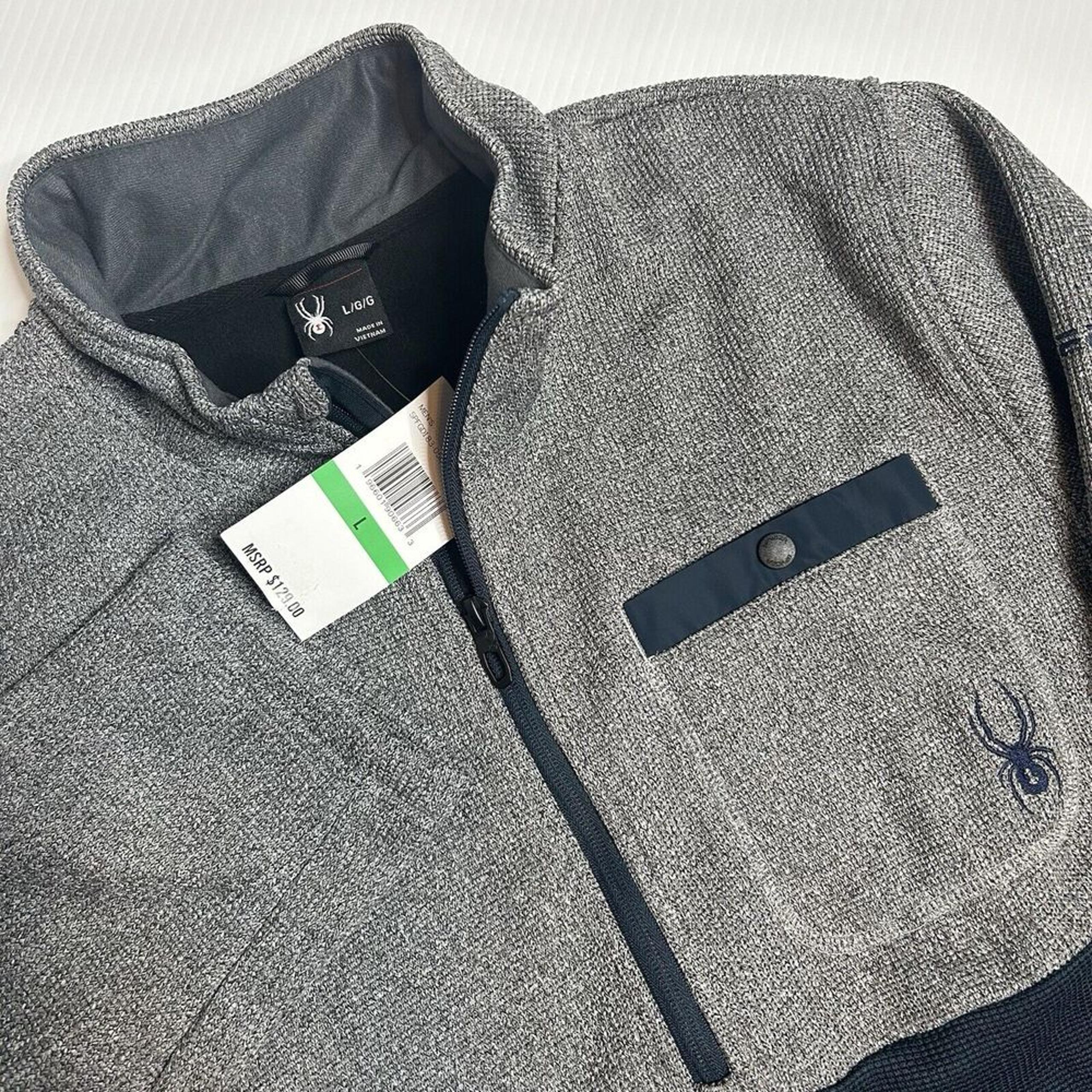 NWT Spyder Active Jacket 1/2 Zip Jacket Mens Large Gray Blue Woven Fleece SKi