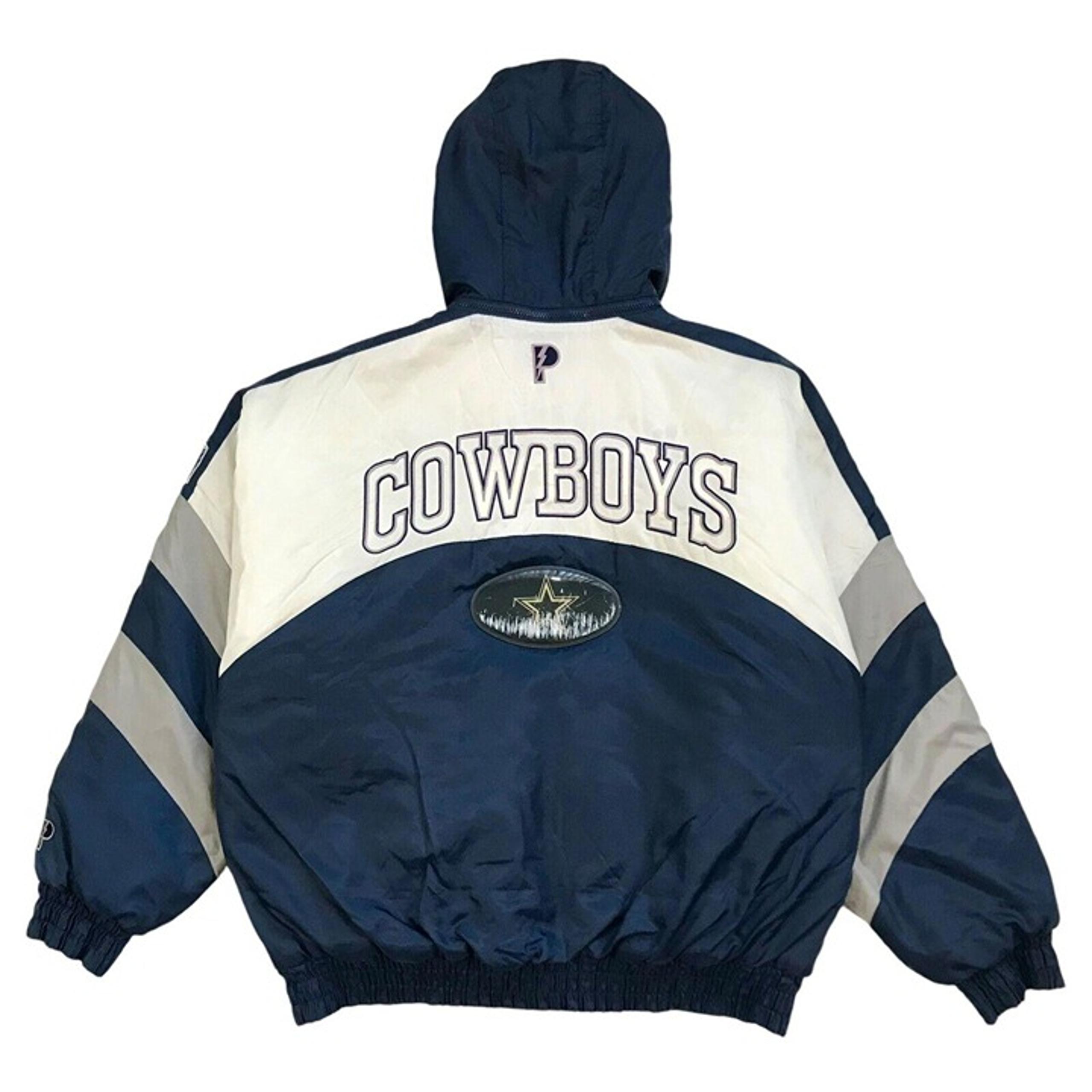 VINTAGE PRO PLAYER DALLAS COWBOYS PUFFER JACKET XL MENS BLUE HOODIE WINDBREAKER