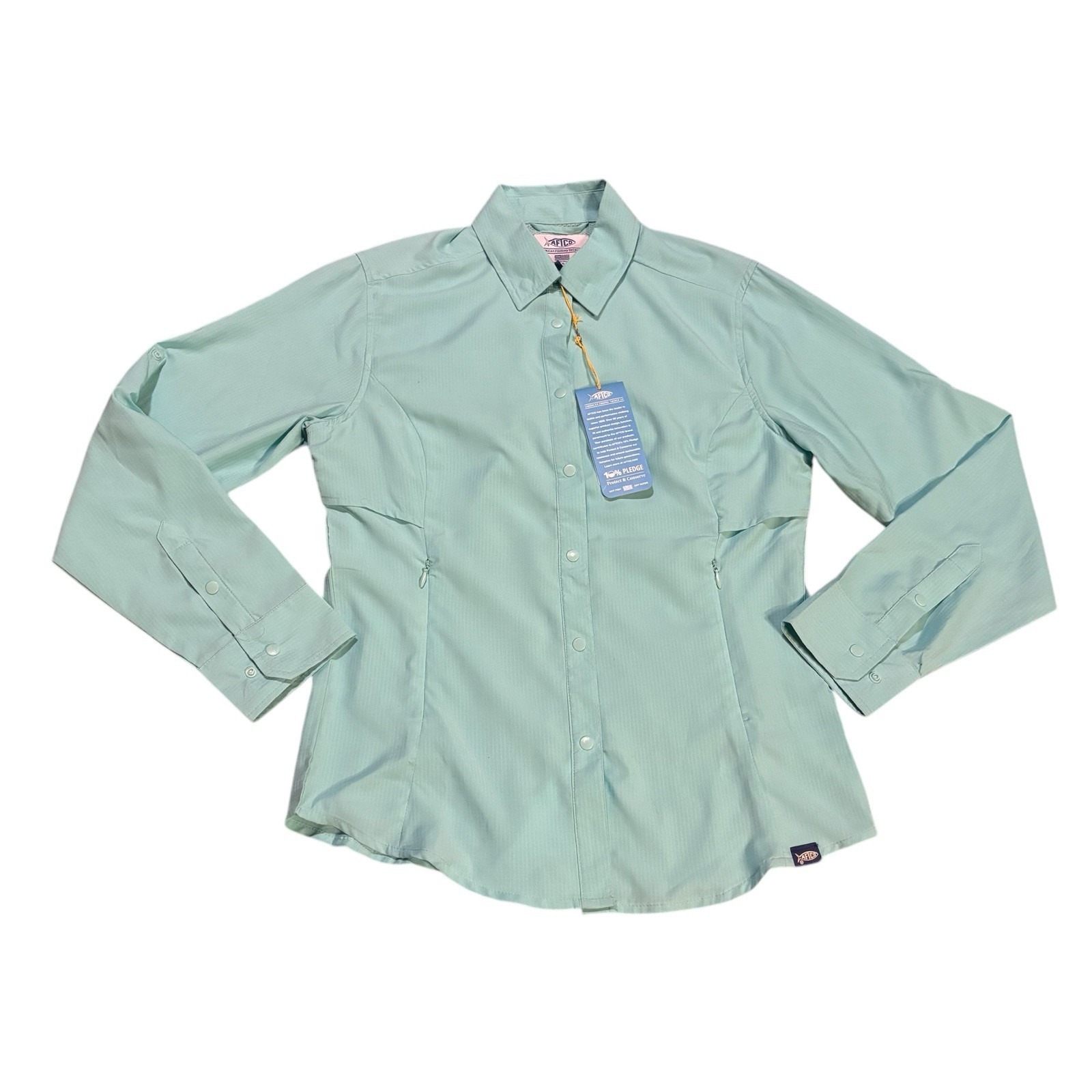 AFTCO Wrangle Long Sleeve Vented Shirt Mint Green Women's Small Fishing Outdoor