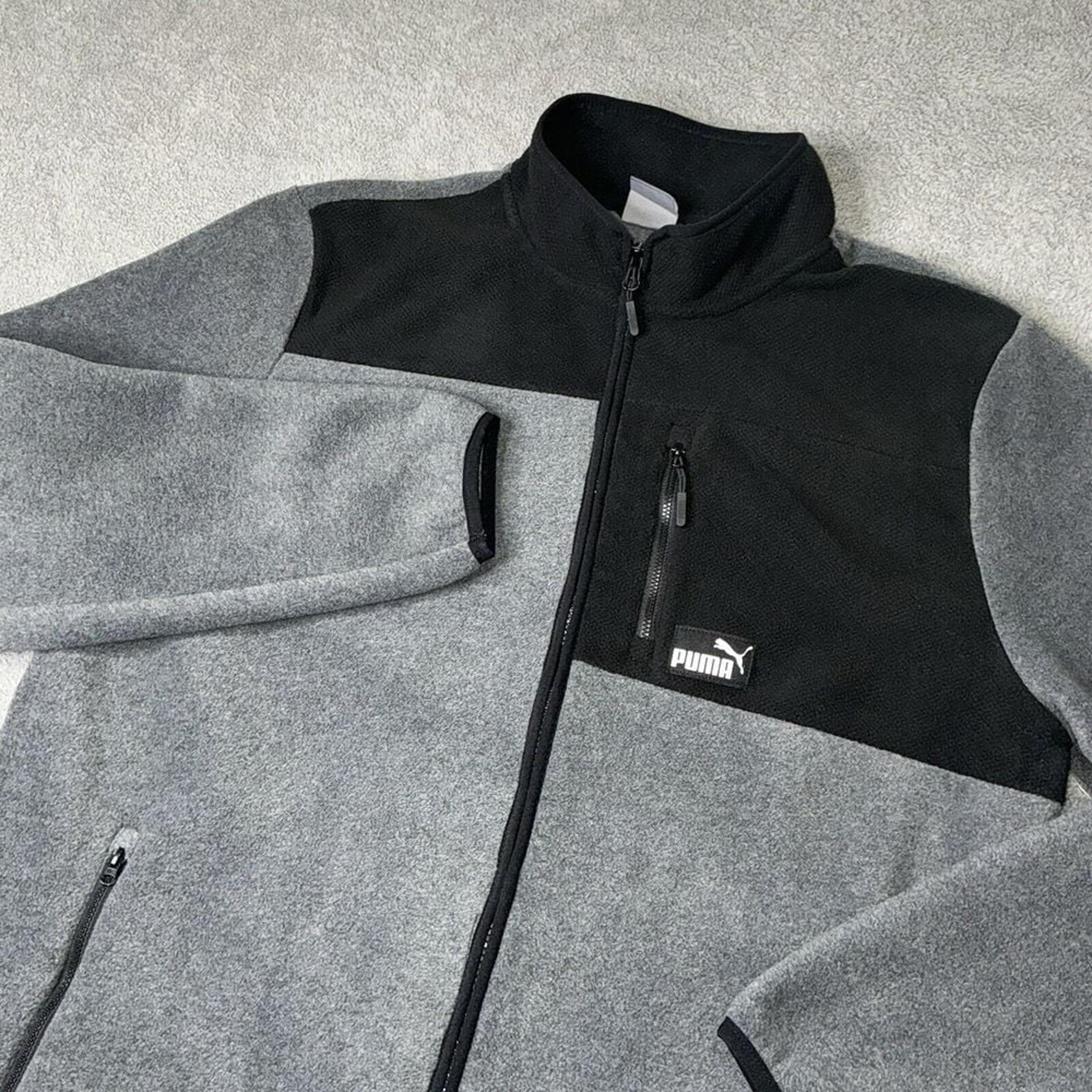 Puma Men's M Full Zip Jacket Polar Fleece Color blocked Charcoal Black