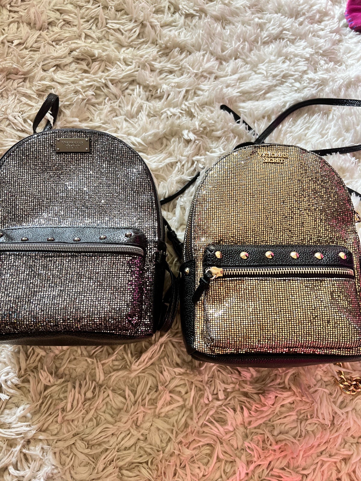 victoria secret backpack Victoria secret glittery gold gray backpack