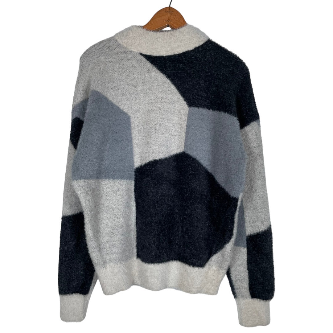 NEW Michelle Nicole Wool Blend Gray Black Colorblock Fuzzy Sweater Size: L