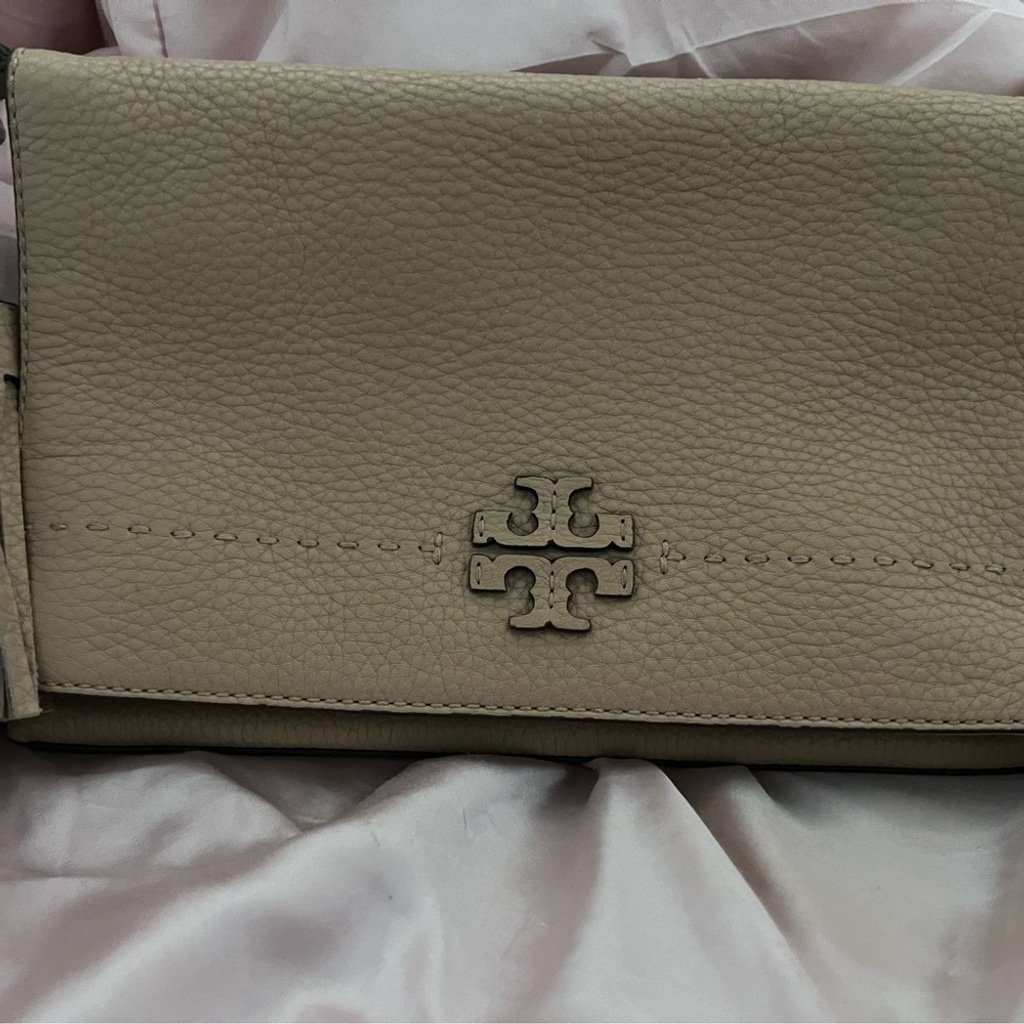 Tory Burch McGraw Foldover Beige Leather Crossbody