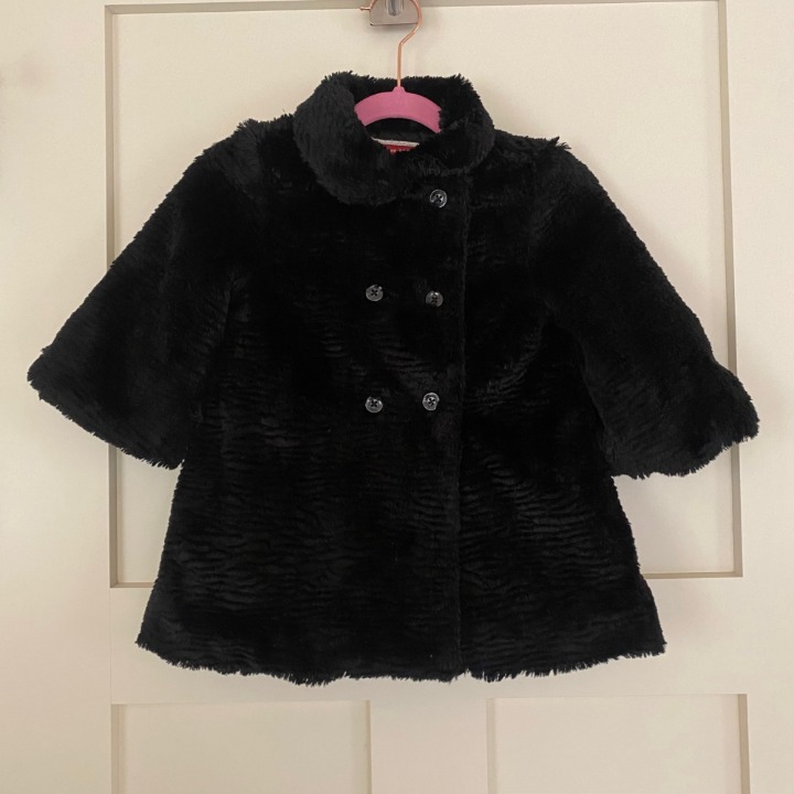 Vintage Janie and Jack Holiday Portrait Black Faux Fur Coat 12-24 Months
