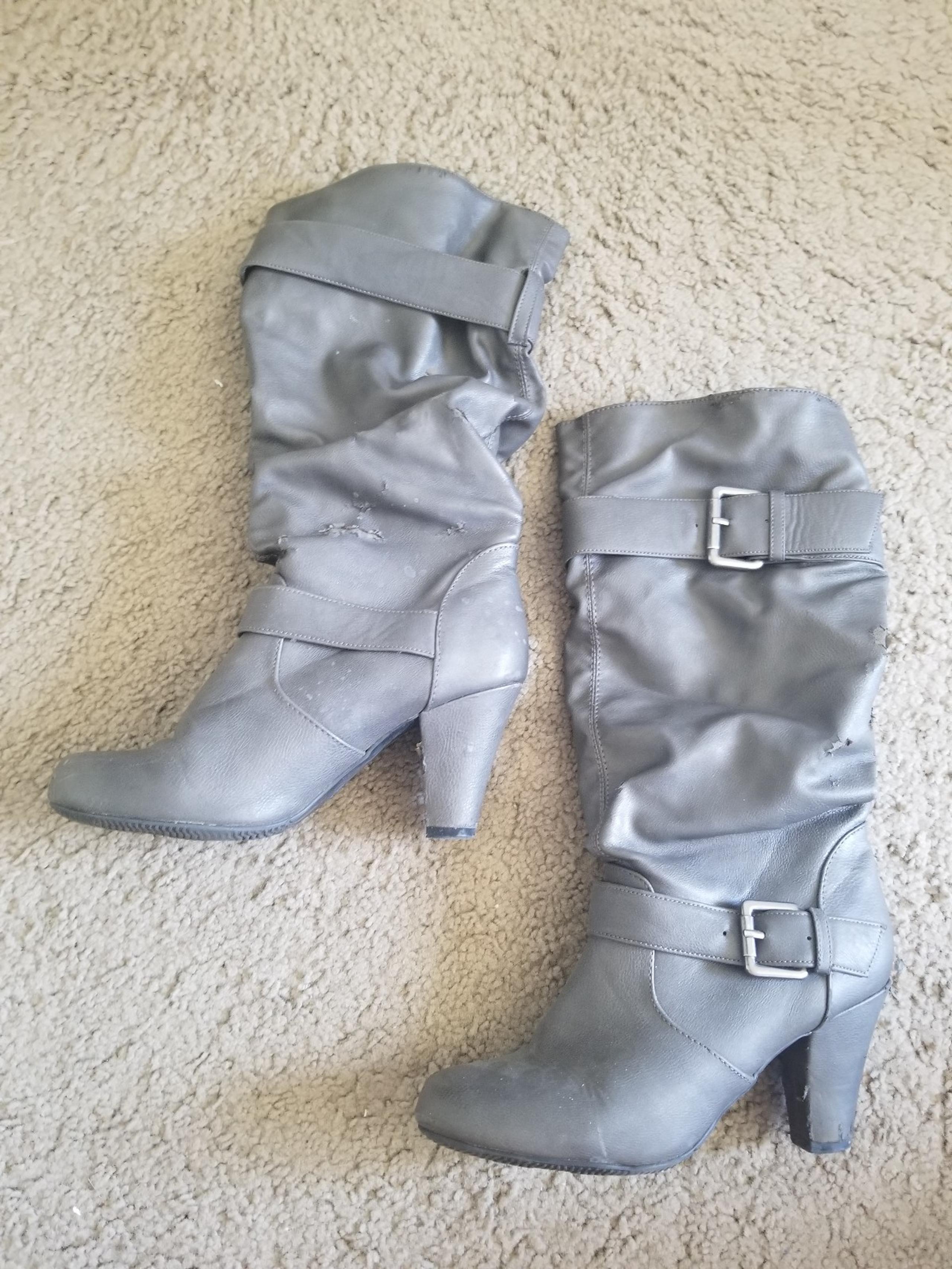 Grey heeled boots